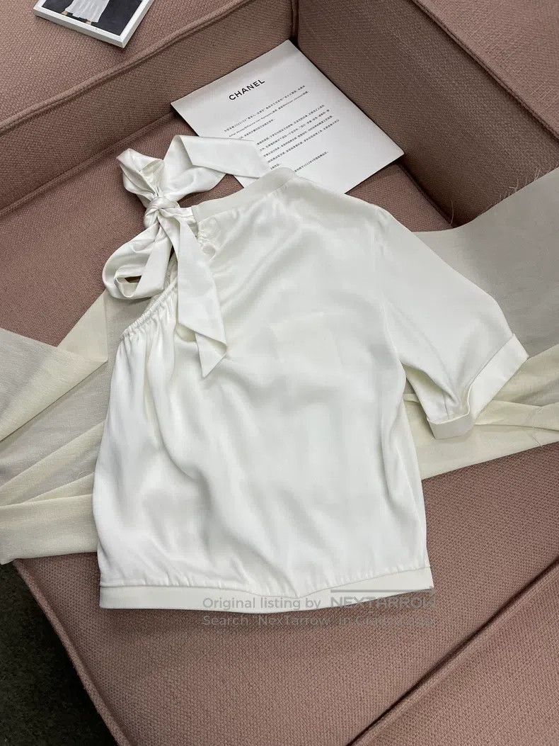 Chanel Chanel 24S white bow off-the-shoulder silk short sleeves Size XXS / US 00 / IT 34 - 3 Thumbnail