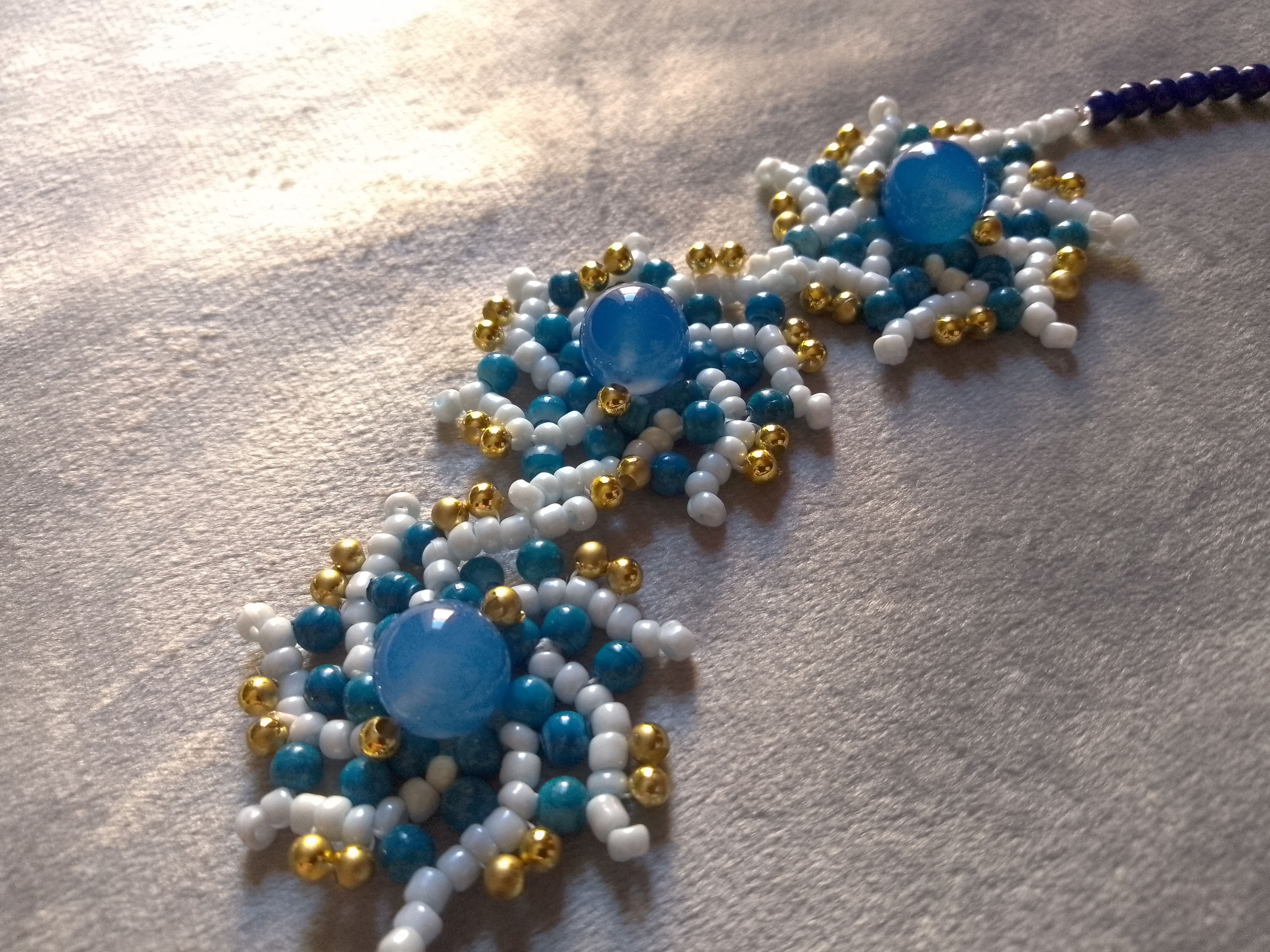 Handmade Glamour Necklace Blue Agate stones +Velvet dark Blue Pearls Size ONE SIZE - 7 Thumbnail