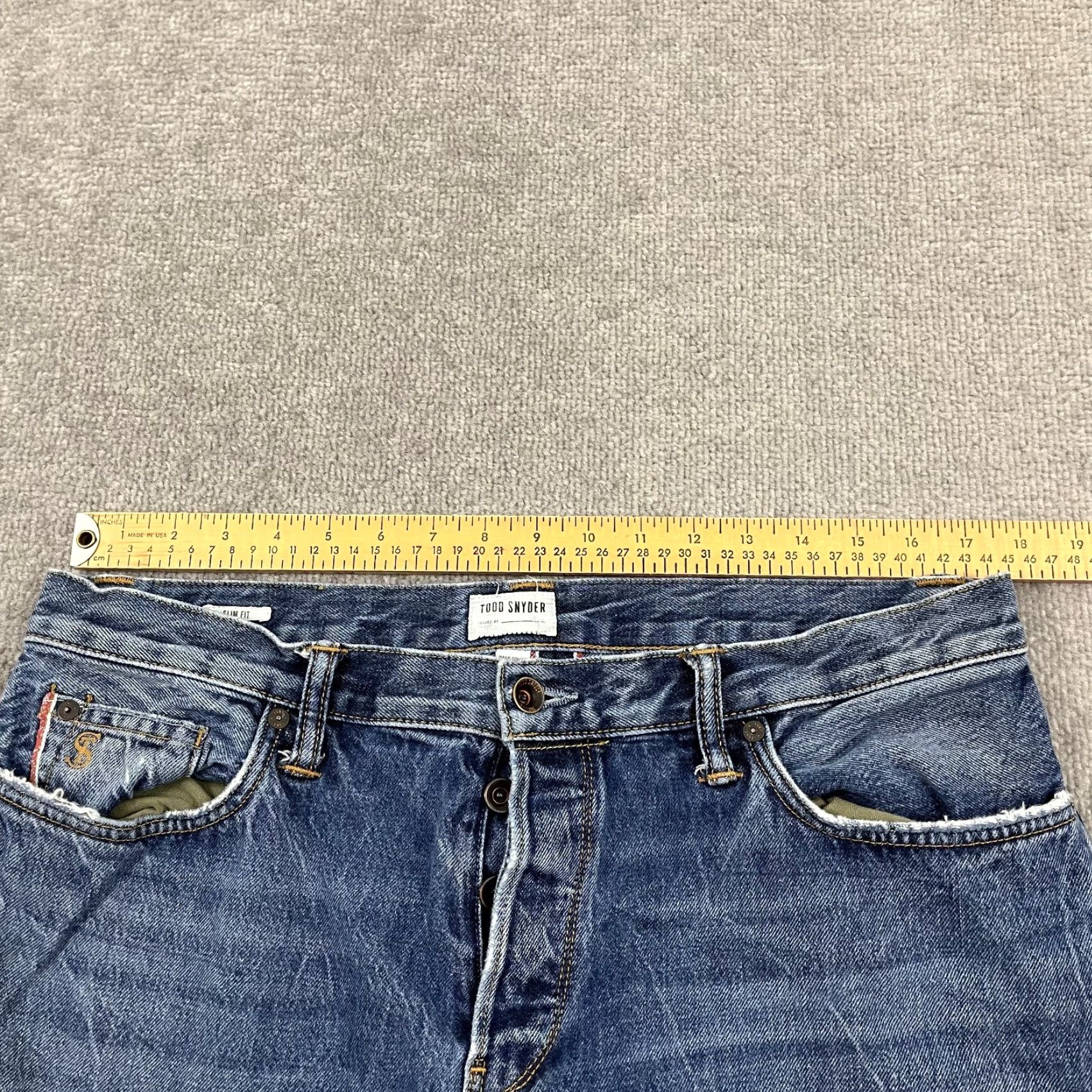 Todd Snyder Todd Snyder Selvedge Jeans Mens 34x33 Slim Fit Blue Denim Button Fly Made in USA Size US 34 / EU 50 - 4 Thumbnail