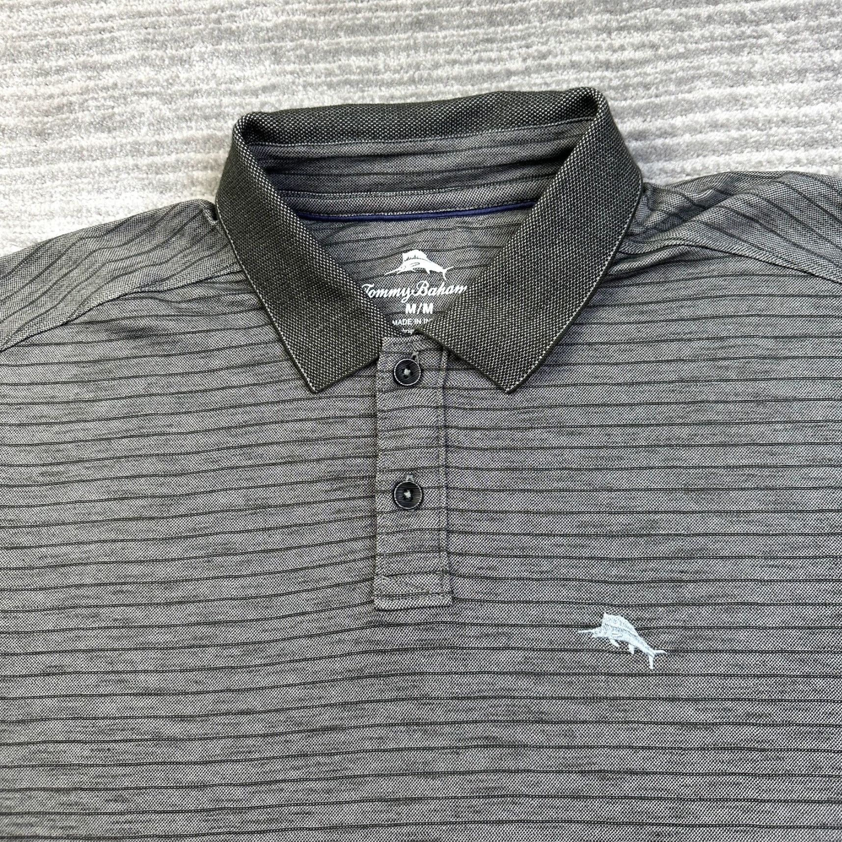 Tommy Bahama NEW Tommy Bahama Polo Shirt Mens Small Gray Striped Marlin Adult Size US S / EU 44-46 / 1 - 3 Thumbnail