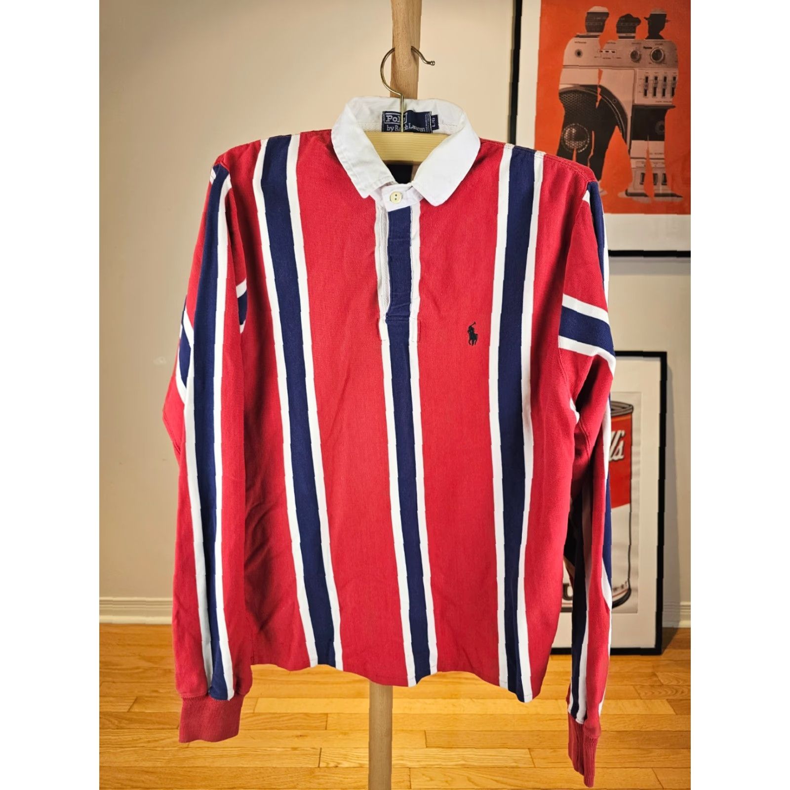 Polo Ralph Lauren VINTAGE Polo Ralph Lauren STRIP RUGBY SHIRT L 30 INCH TOP TO BOTTOM 28 INCH RED Mens SZ LARGE MADE IN HONG KONG Size US L / EU 52-54 / 3 - 2 Thumbnail