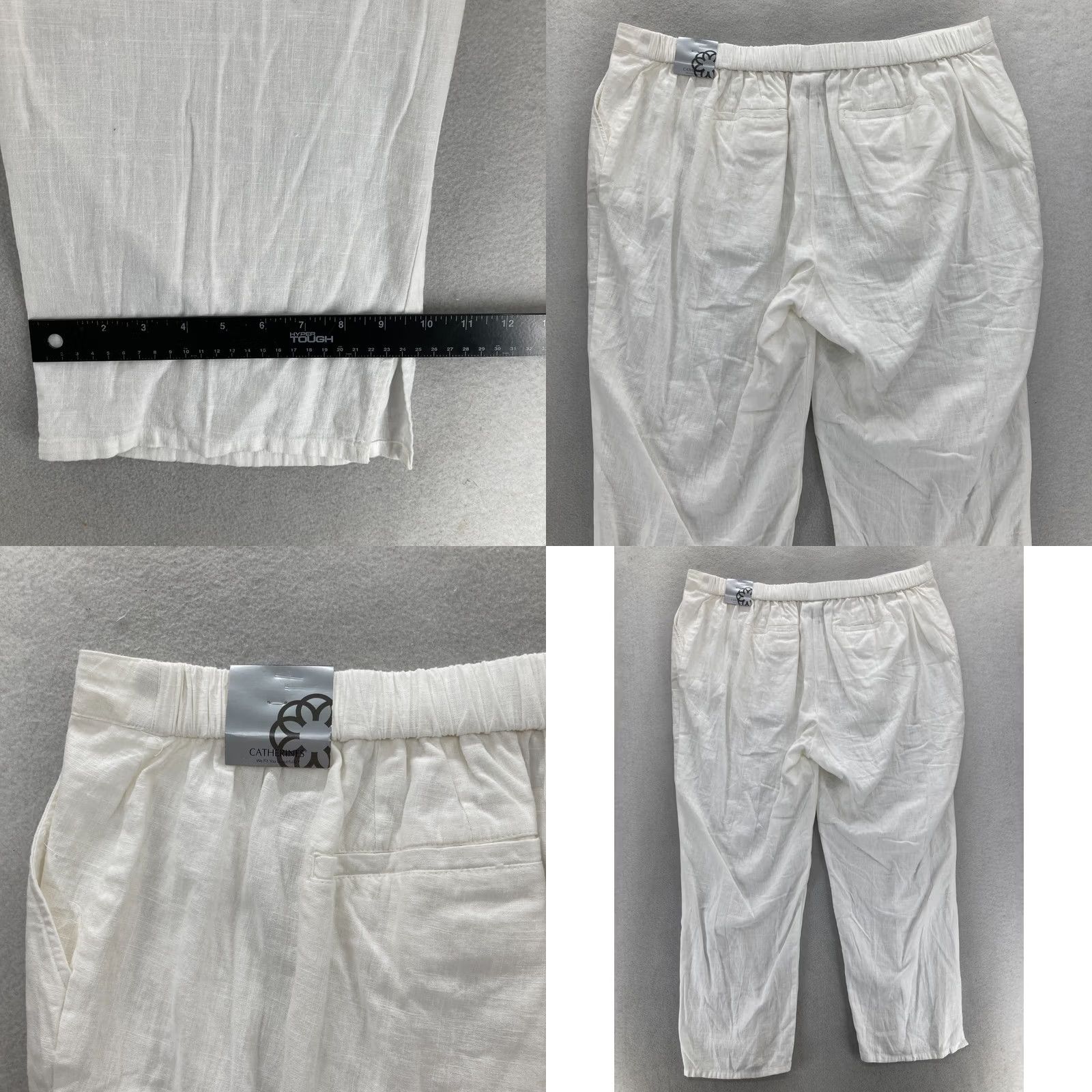 Vintage Catherines Pull On Straight Leg Pants Women's Plus 2X White Linen Blend Beach Casual Travel Workwear Comfort Elastic Waist Pockets Size 30" / US 8 / IT 44 - 8 Thumbnail