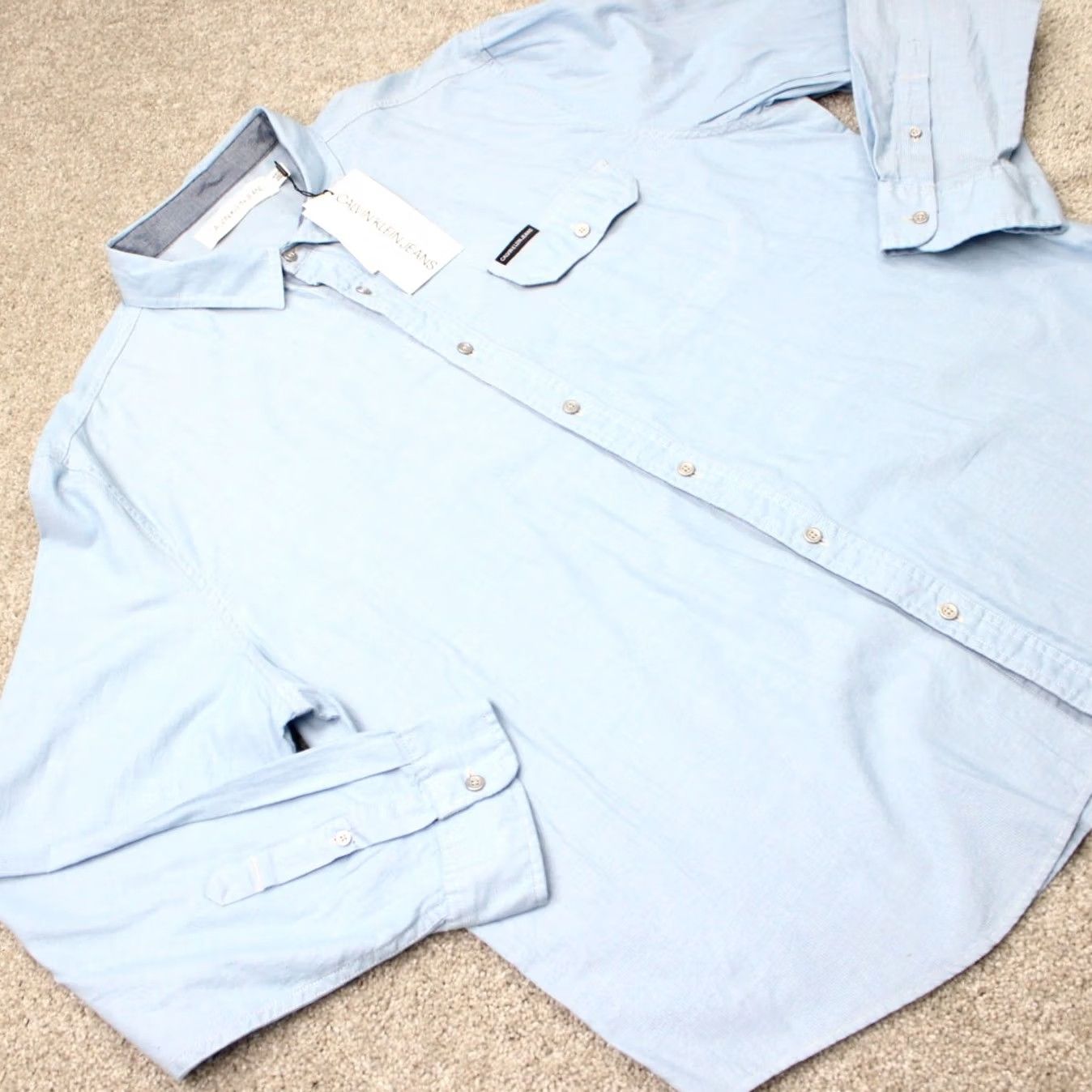 Vintage Calvin Klein Jeans Shirt Mens 2XL Blue Chambray Long Sleeve Button-Up Cotton NWT Size US XXL / EU 58 / 5 - 7 Thumbnail