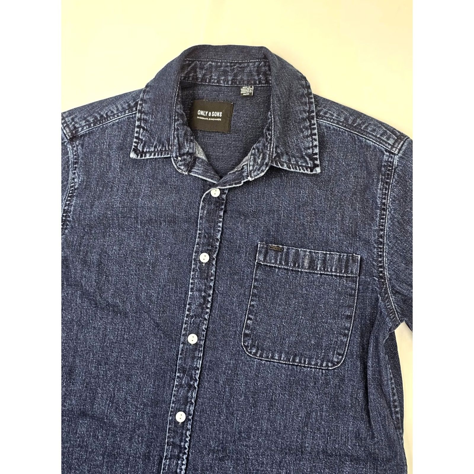 ONLY & SONS ONLY & SONS Denim Button-Up Shirt Men M Dark Wash Blue Shacket Casual Work Long Sleeve 40 in Chest Solid Cotton Button Front Front-Button Casual Mens Size US M / EU 48-50 / 2 - 4 Thumbnail