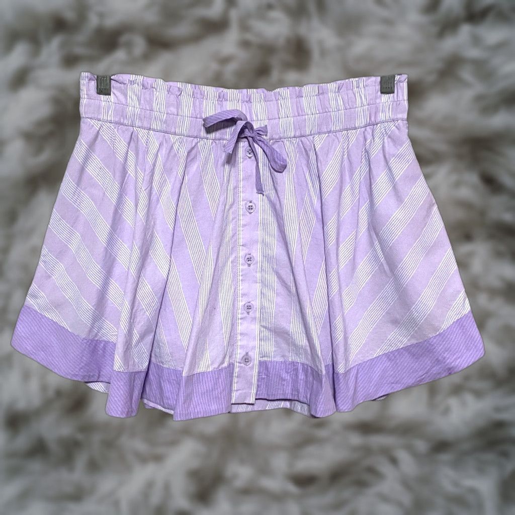 Vintage Aerie Boxer Skort M Purple Striped Button Front Skirt Casual Skort NWT Womens Size 32" / US 10 / IT 46 - 1 Thumbnail