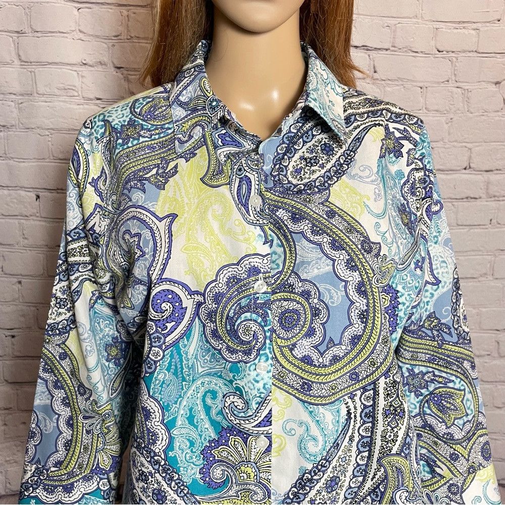 Chicos Chico's Effortless Beatrice Paisley No-Iron Cotton Shirt Si Size M / US 6-8 / IT 42-44 - 3 Thumbnail