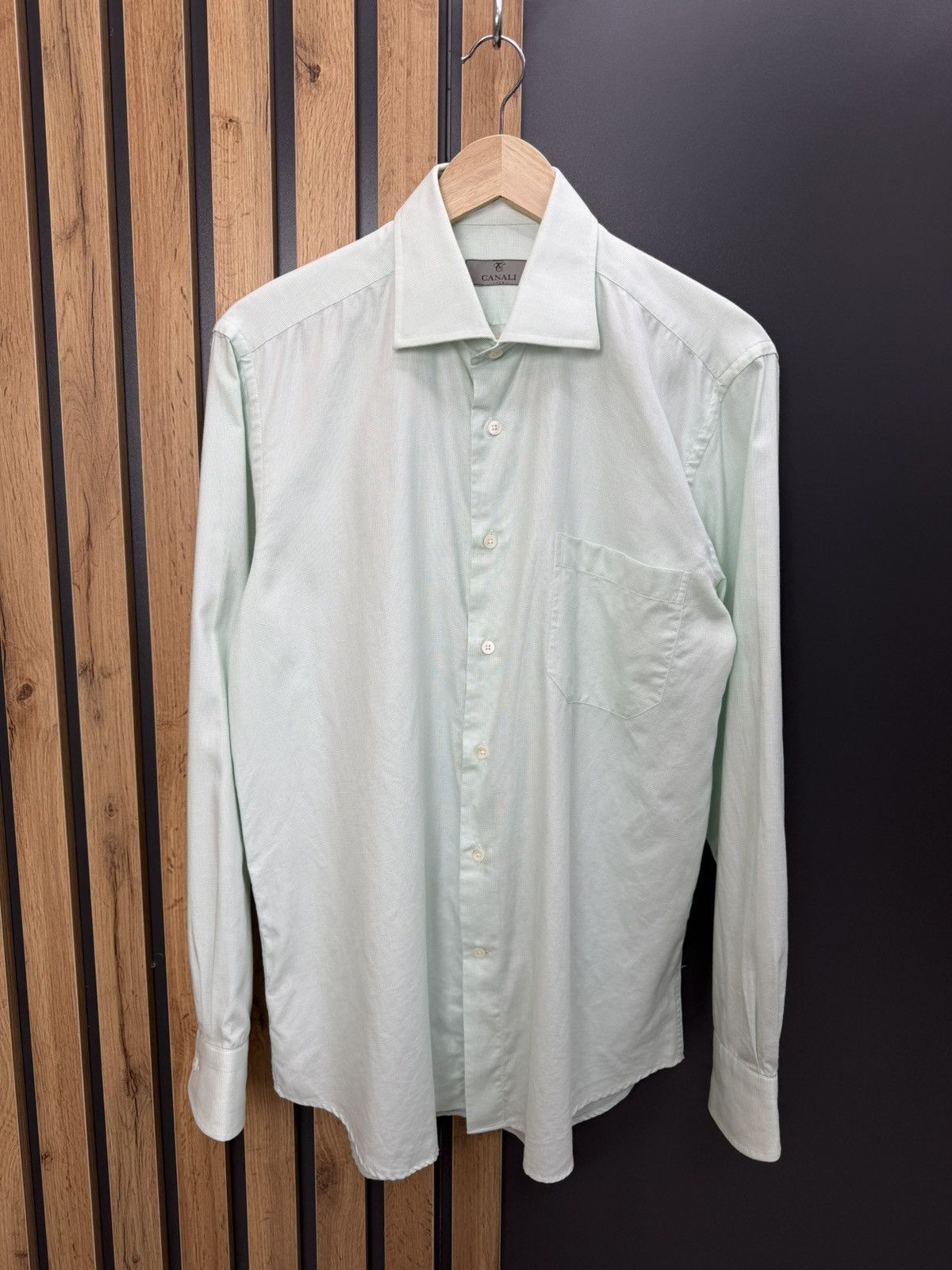 Canali Canali Mens Dress Shirt Mint Green Cotton Size 41/16 Size US L / EU 52-54 / 3 - 1 Thumbnail