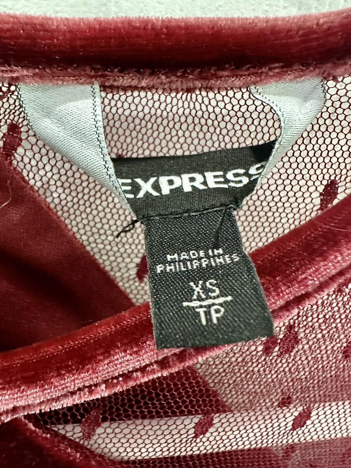 Express Express Red Velvet Long Sleeve Dress Size XS / US 0-2 / IT 36-38 - 3 Thumbnail