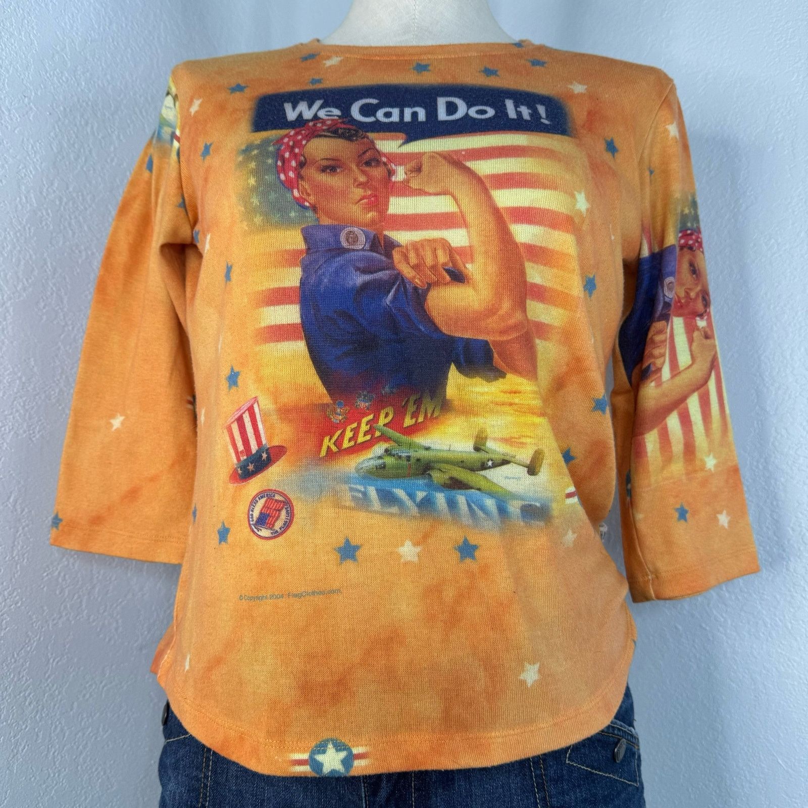 Vintage Y2k Rosie The Riveter Orange 3/4 Sleeves Shirt Top Small Size S / US 4 / IT 40 - 2 Thumbnail