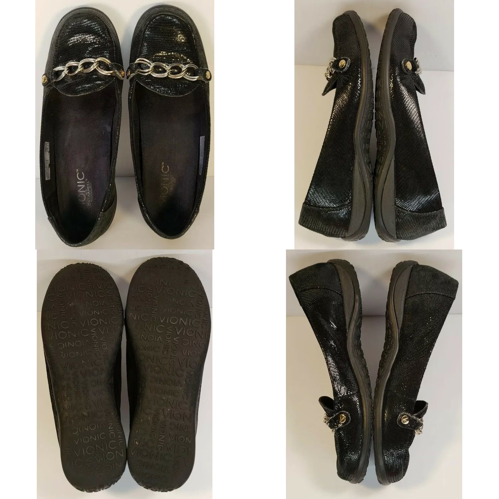 Vionic Vionic Alda Loafer Women's Black Leather Chain Ornament Size 6.5M Size US 7 / IT 37 - 8 Thumbnail