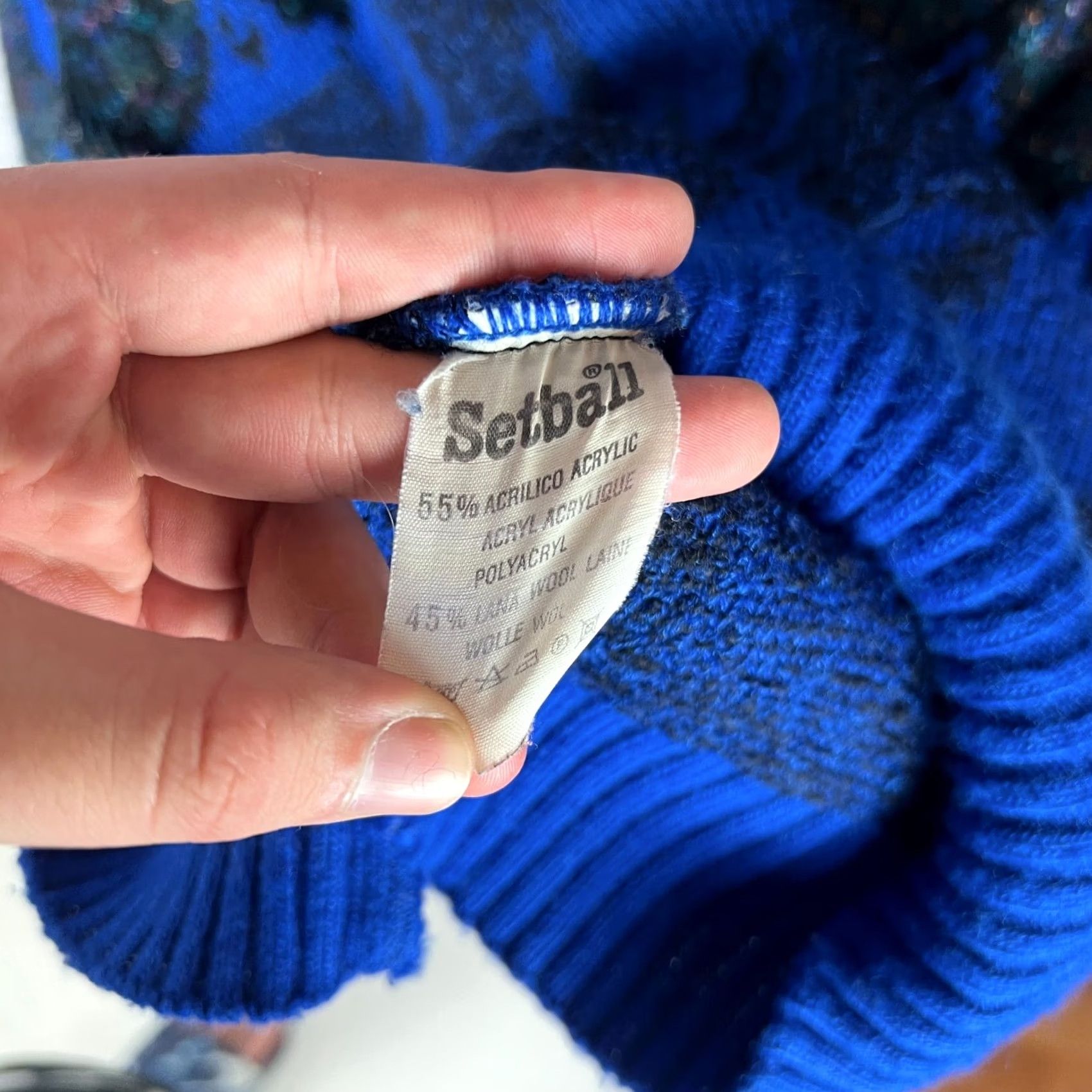 Vintage VINTAGE Setball Italy Sweater Blue Black Wool Acrylic Bold Pattern Size S Men Pullover Knits Size US S / EU 44-46 / 1 - 7 Thumbnail