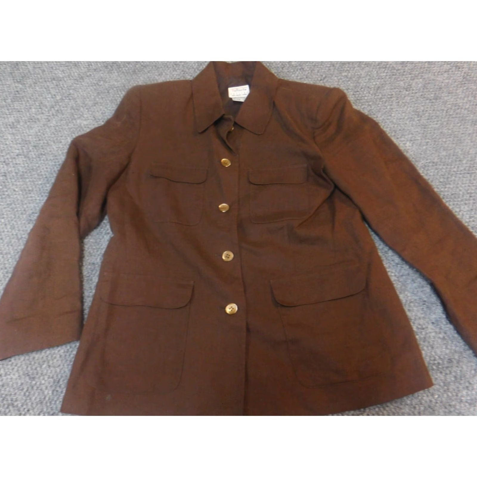 Talbots VINTAGE Talbots Jacket 6P Brown Linen Shoulder Pads Trench Coat Women Petite Mid-Length 5 Button Size M / US 6-8 / IT 42-44 - 2 Thumbnail