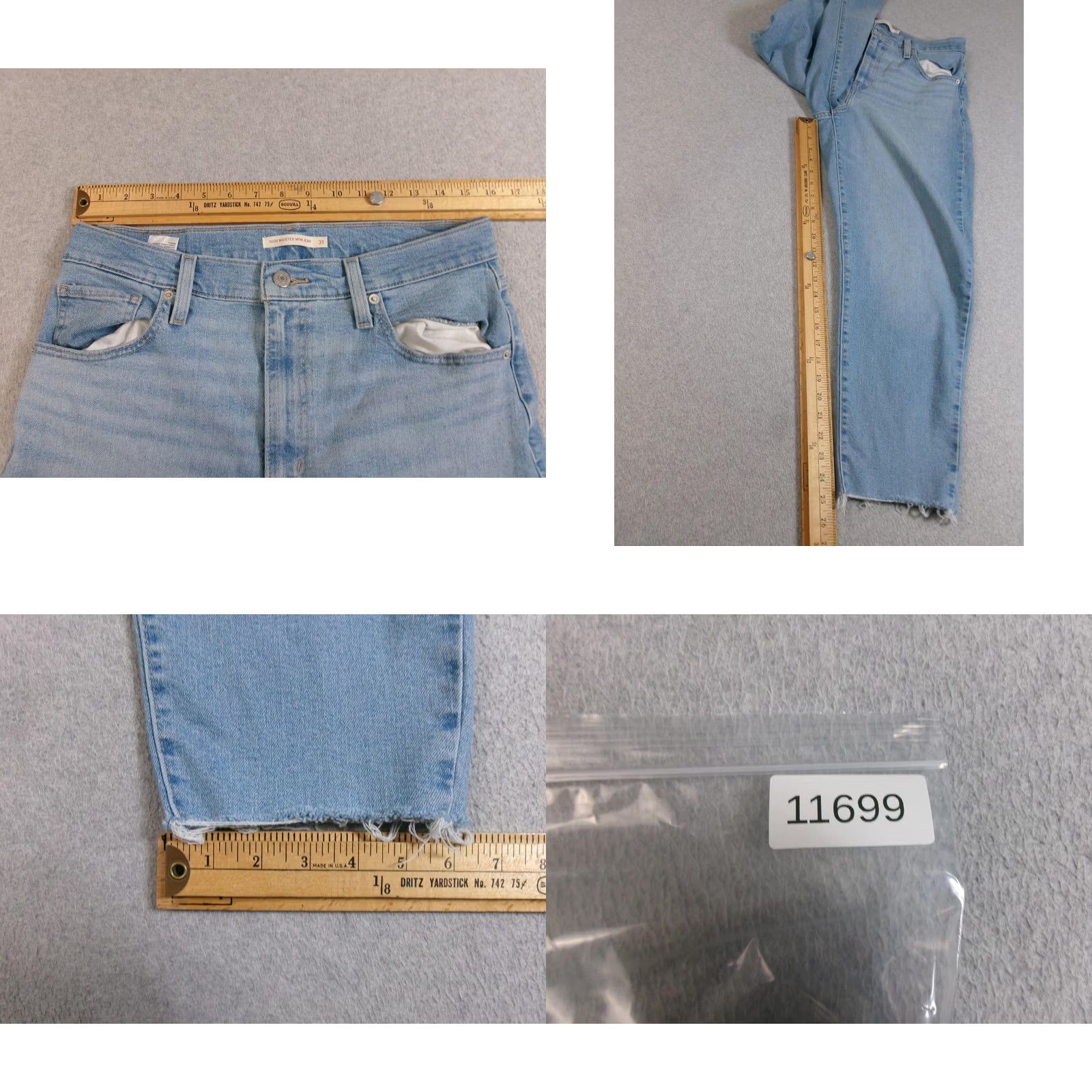 Levi's Levi'S High Waisted Mom Jeans Women 31 Blue Light Wash Raw Hem Crop Stretch Denim Size 24" / US 00 / IT 34 - 8 Thumbnail