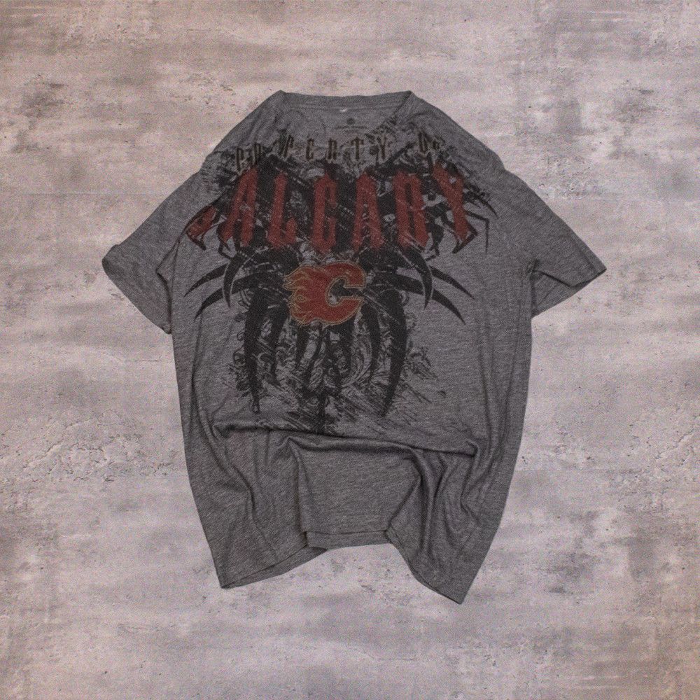 NHL Y2K 00's Affliction AOP Calgary Flames Grey T-Shirt Size US M / EU 48-50 / 2 - 1 Thumbnail