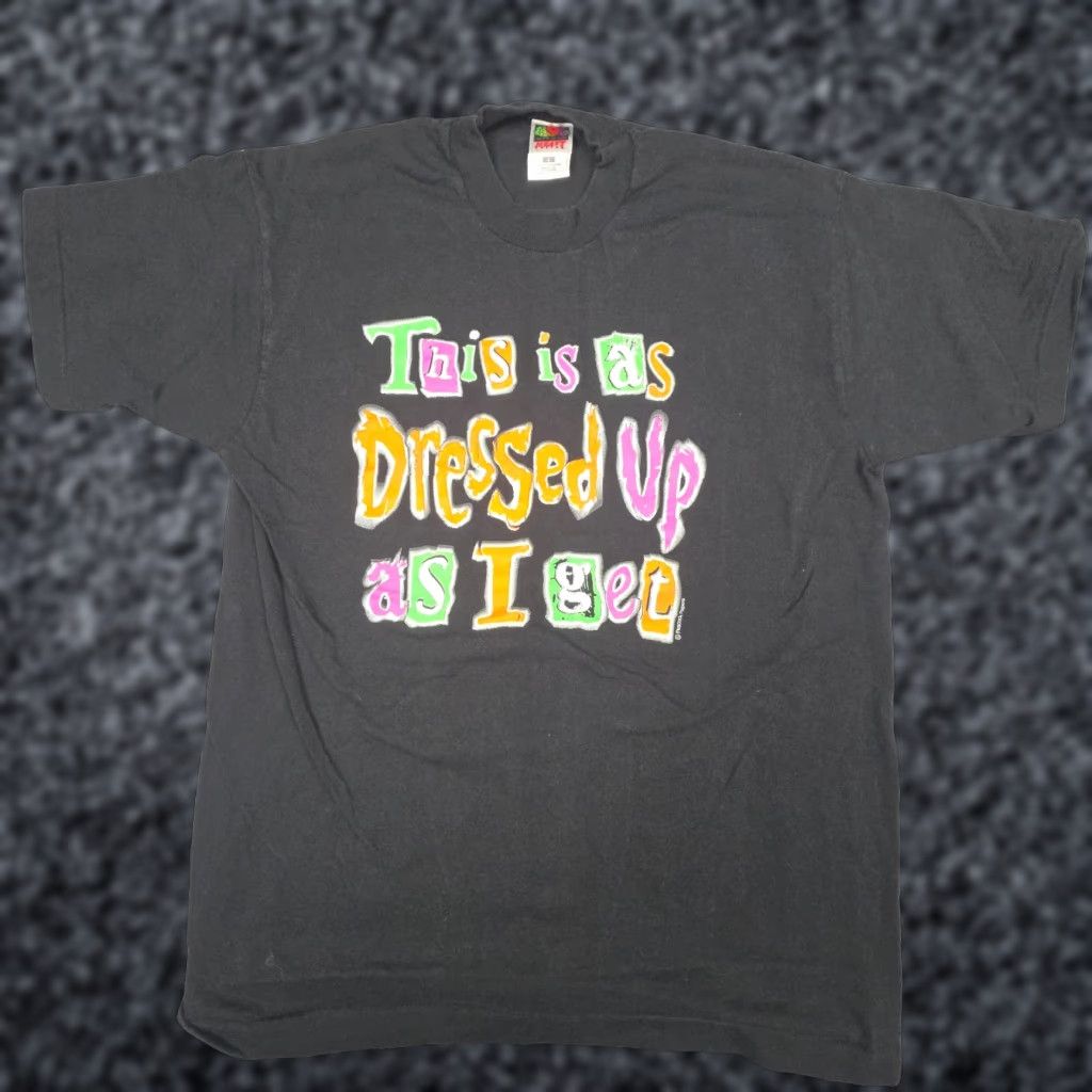 Fruit Of The Loom VINTAGE Fruit of the Loom Graphic T-Shirt Mens Large Black Spellout Dressed Up Humor USA Halloween 1990s Mens Size US L / EU 52-54 / 3 - 1 Thumbnail