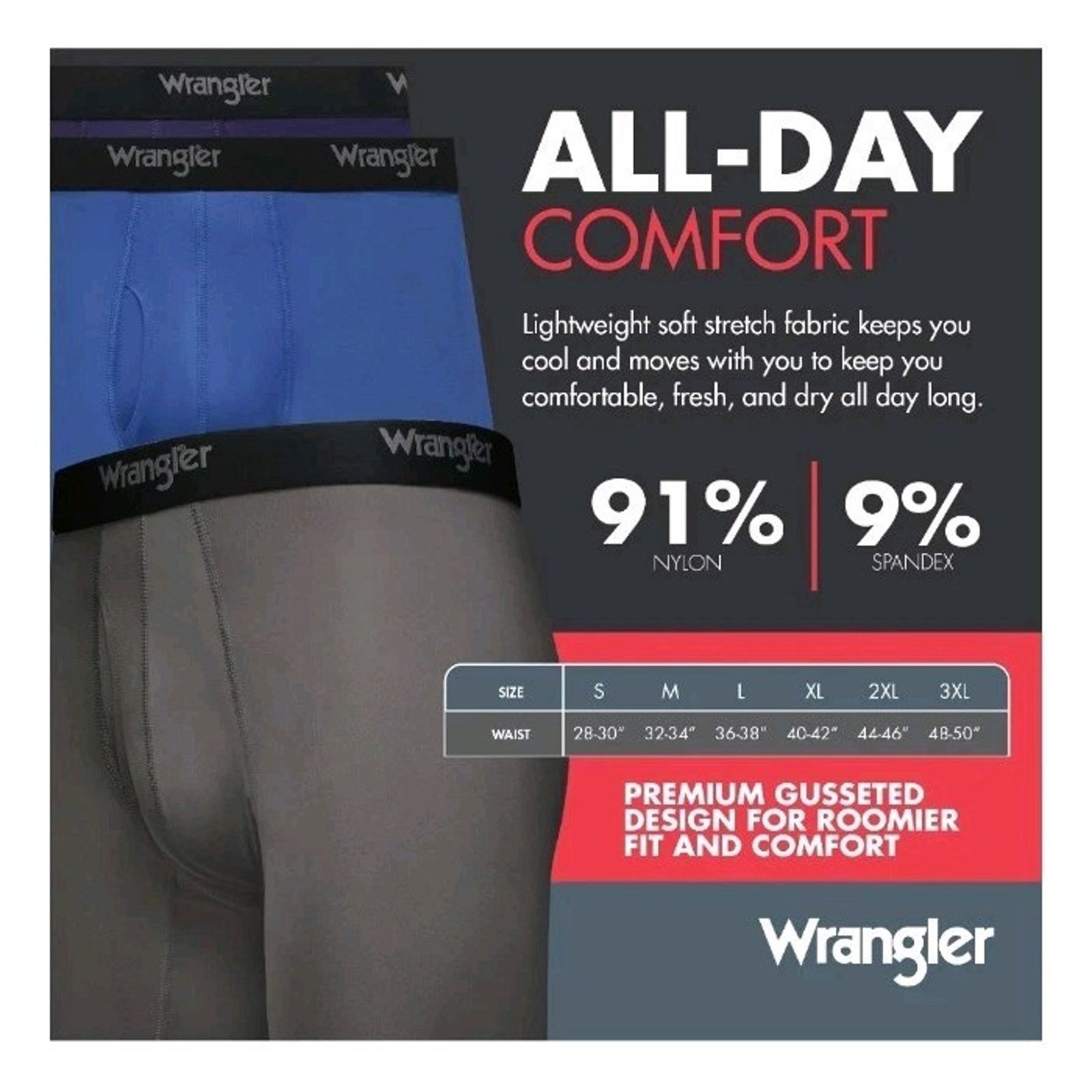 Wrangler Wrangler Men's Boxer Briefs Nylon 3 Pack Size L Assorted Size 36 - 5 Thumbnail