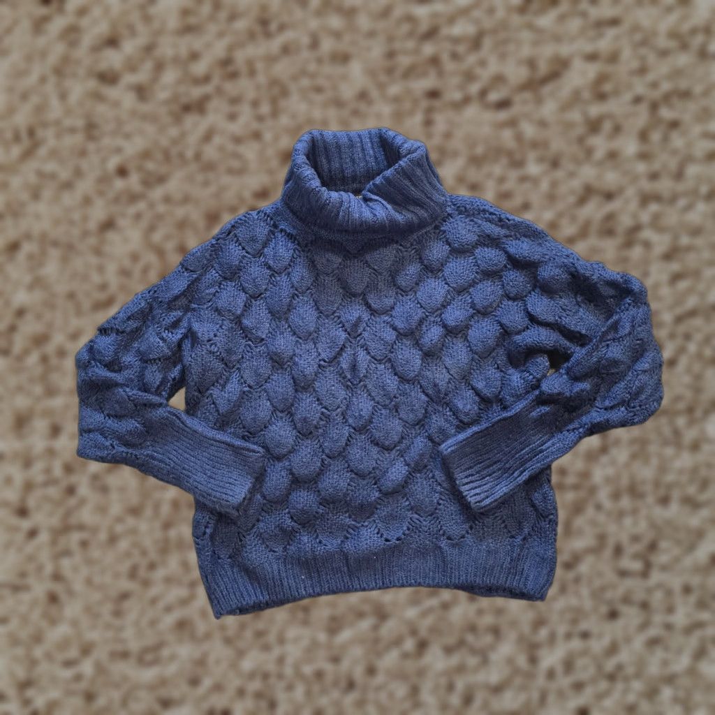 Vintage FRNCH Paris Sweater Womens Size S Blue Eyelet Knit Texture Cowl Neck Casual Shirt? Size S / US 4 / IT 40 - 1 Thumbnail