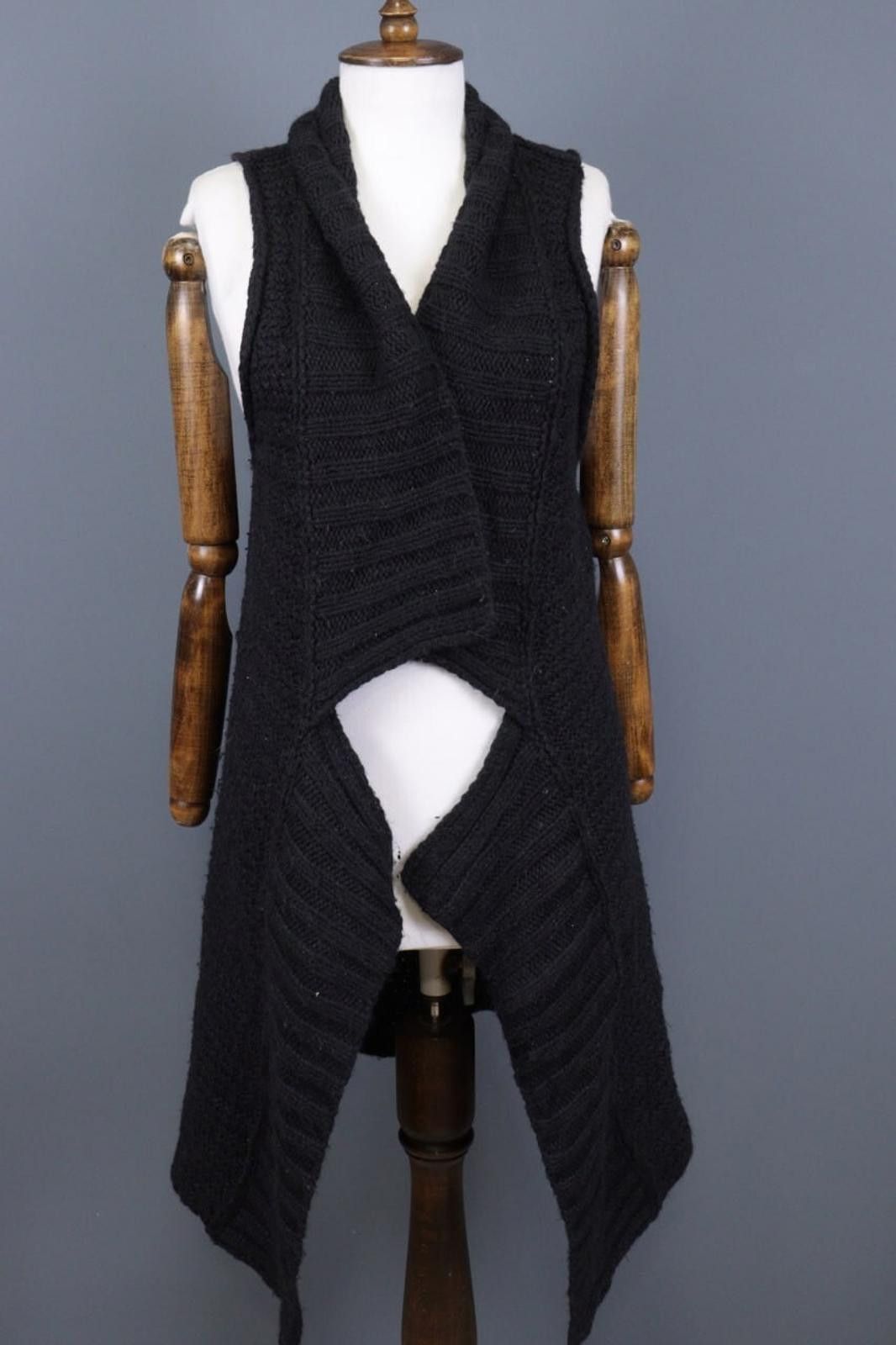 Designer Sarah Pacini Black Merino Wool Wrape Cape Cardigan One Size Size ONE SIZE - 1 Thumbnail