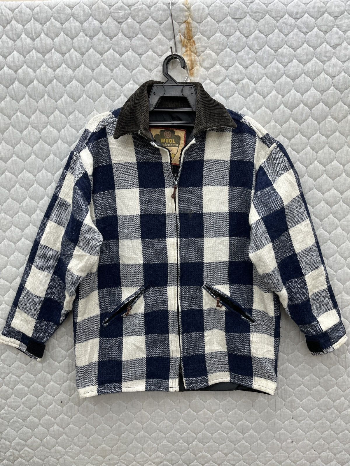 image of Steals VTG Wool Lumberjacket in Black White Blue, Men's (Size Small)