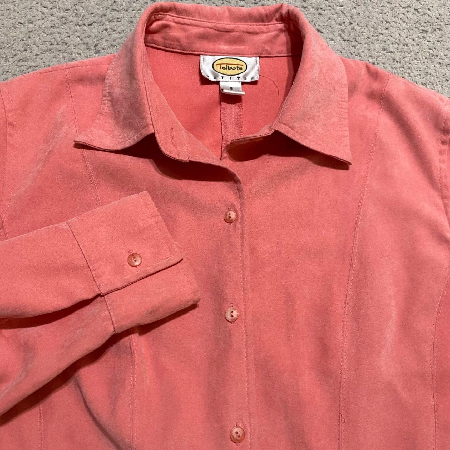 Talbots Talbots Shirt Orange Long Sleeve Button-Up Petite Womens PS Polyester Velvet Casual Solid 90s Size S / US 4 / IT 40 - 5 Thumbnail