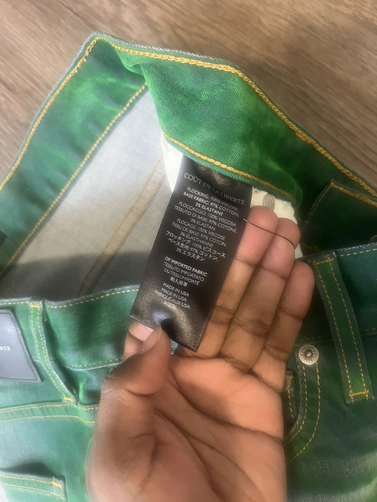 Cout de la Liberte COUT DE LA LIBERTÉ: Green Jimm y Stretch Suede Flare Jeans Size US 30 / EU 46 - 6 Thumbnail