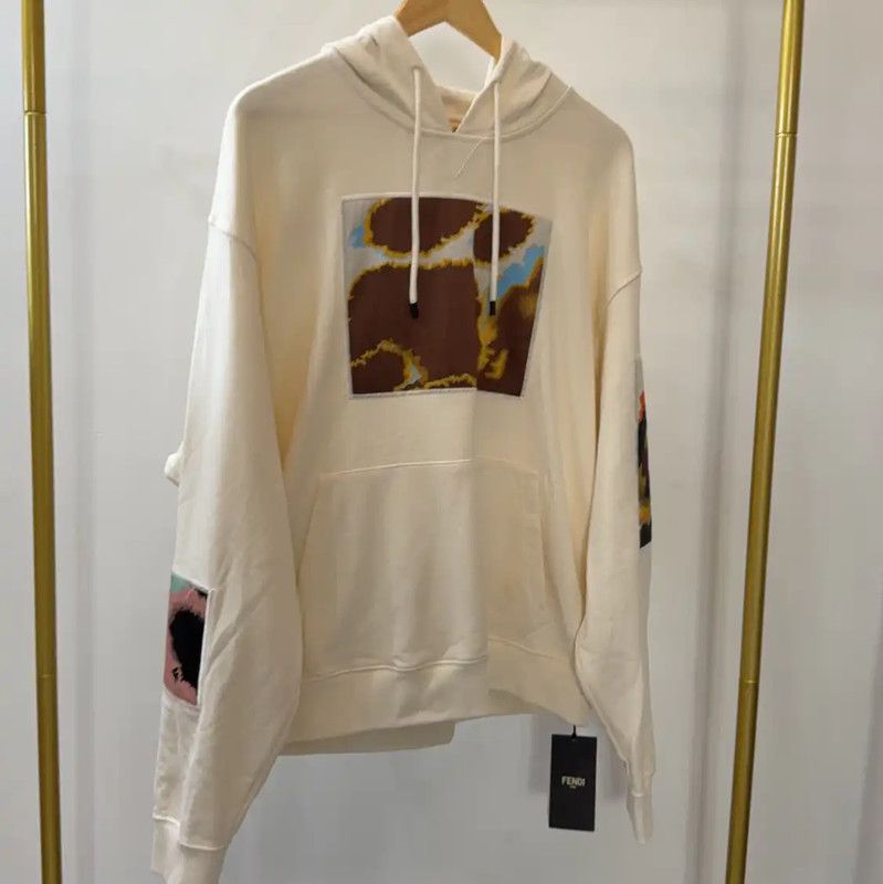 Fendi Fendi Cream Embroidered Cotton Hoodie for Men 0089 Size US XL / EU 56 / 4 - 1 Thumbnail