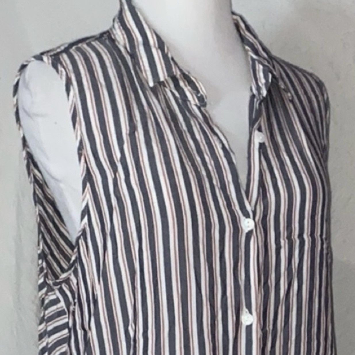 Vintage Retro, Asymmetrical, Striped, Button Down, Sleeveless Tunic Size L / US 10 / IT 46 - 5 Thumbnail