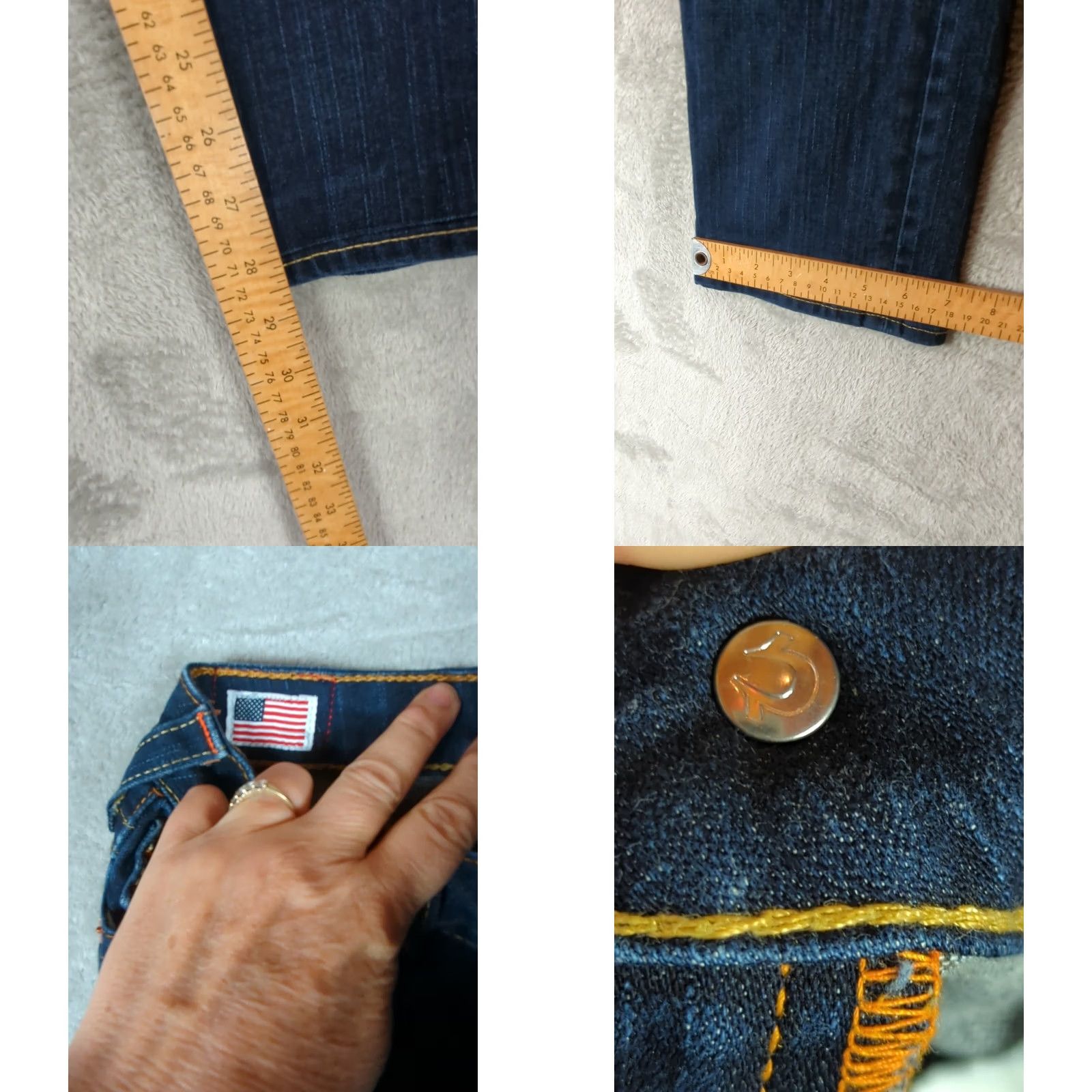 True Religion VINTAGE True Religion Jeans 5-Pocket Regular Bootcut Blue Women 29 Dark Wash Cotton Elastane Belt Loops Zip Pocket Design American Theme Size 29" - 9 Thumbnail