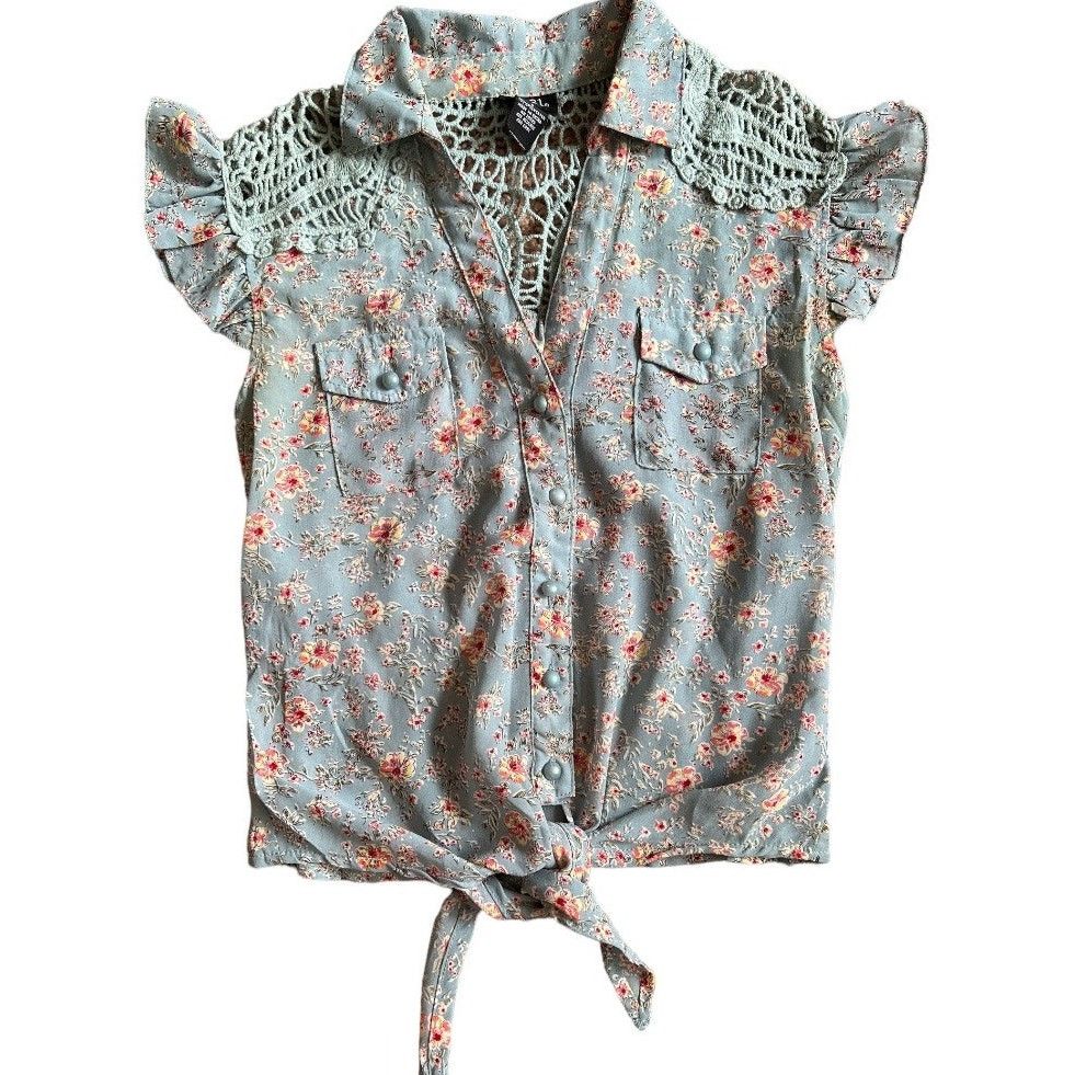 rue21 Rue 21 Blue Floral Print Collared Top, S Size S / US 4 / IT 40 - 2 Thumbnail