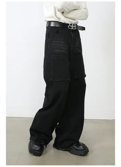 Japanese Brand VIBE Japanese black loose straight wide-leg cargo jeans Size US 32 / EU 48 - 4 Thumbnail