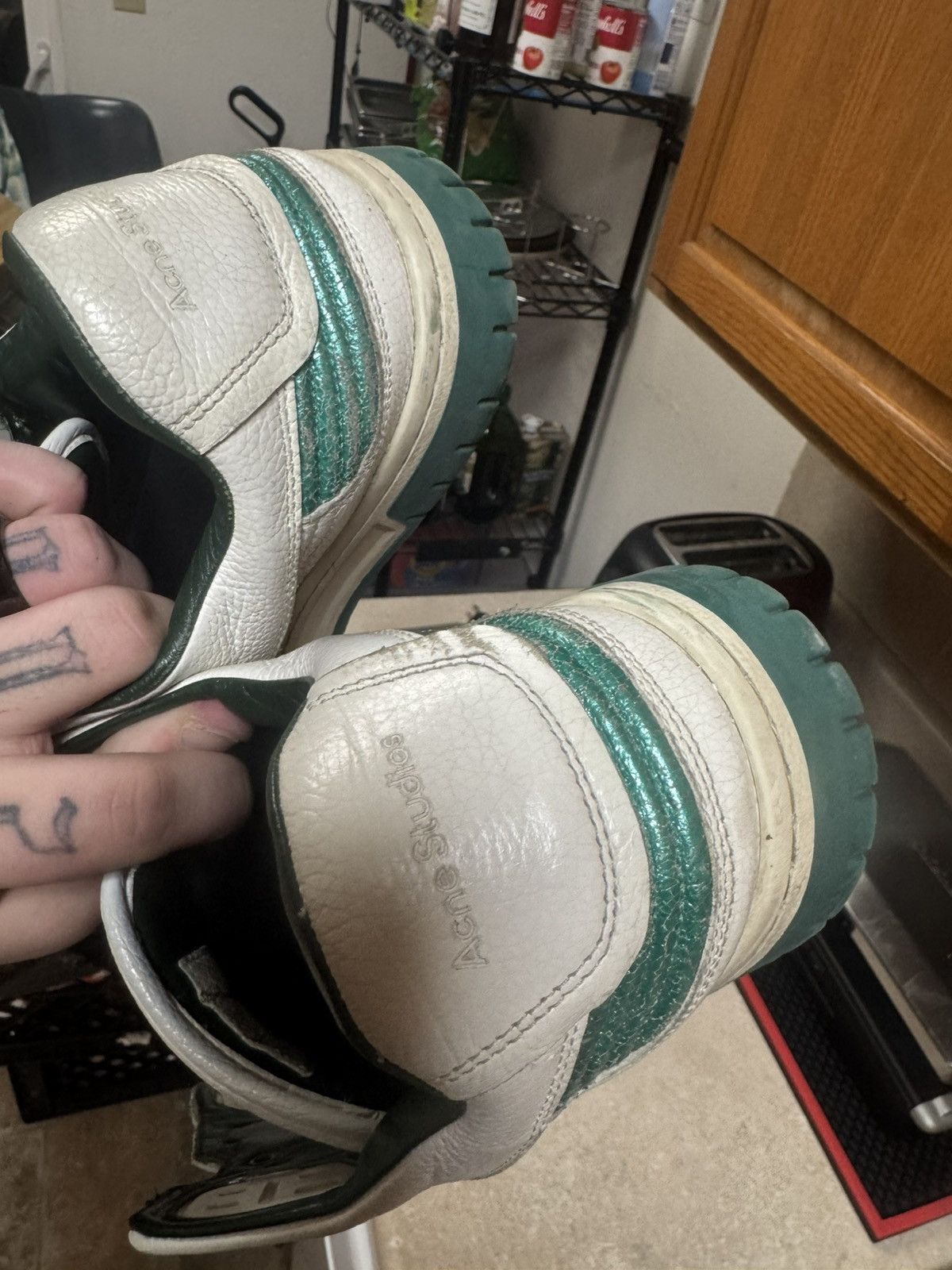 Acne Studios Acne Studios LowTop Pop Sneakers - Size 45 - White/Green Size US 12 / EU 45 - 11 Thumbnail
