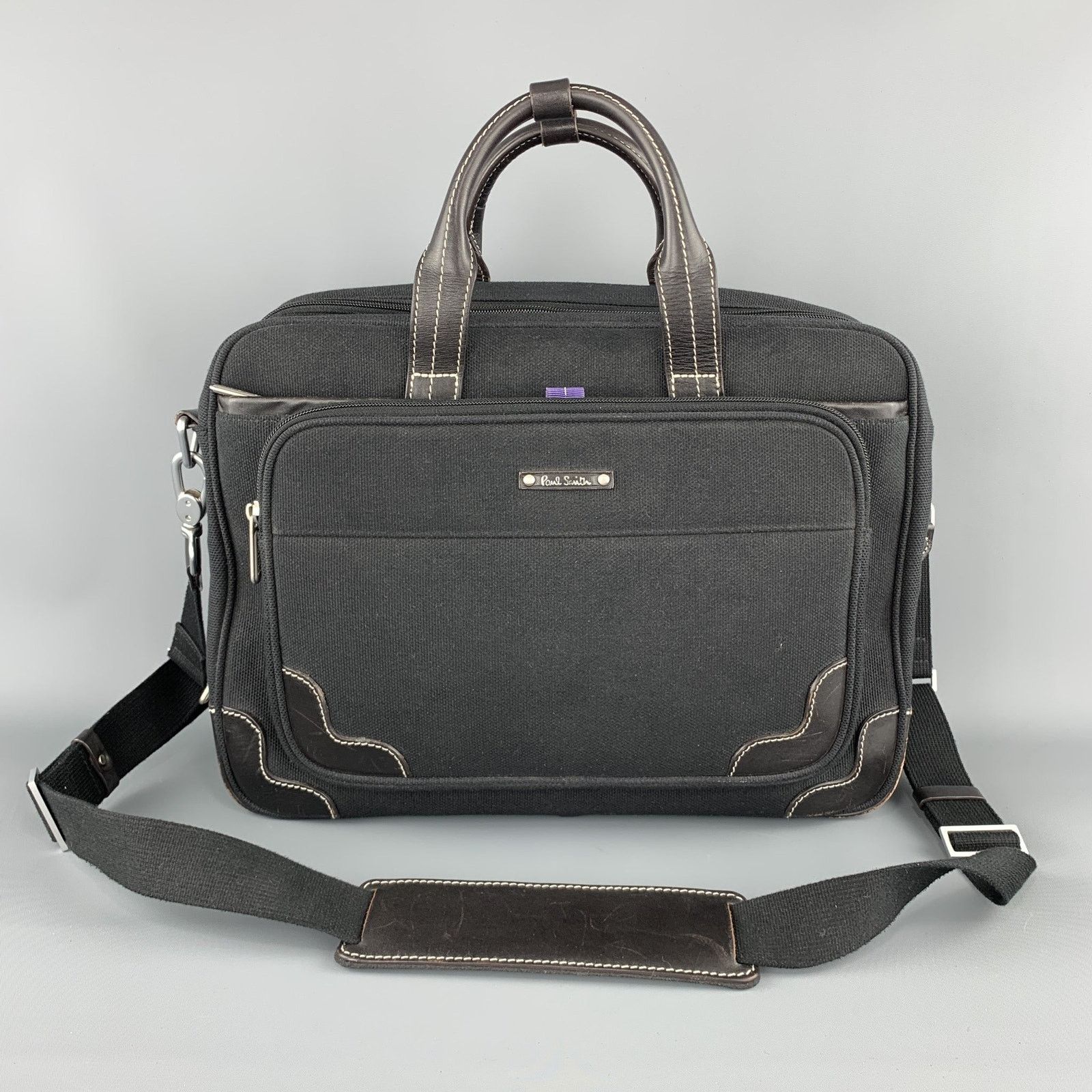 Paul Smith Contrast Stitch Black Canvas Leather Trim Work Bag Size ONE SIZE - 7 Thumbnail