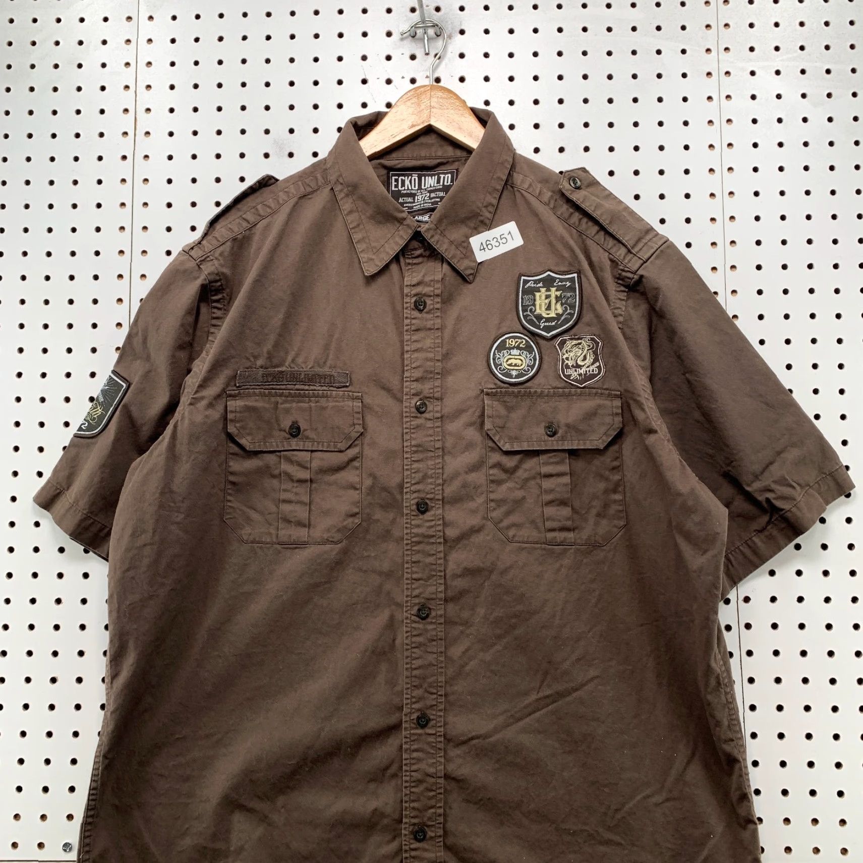 Ecko Unltd. VINTAGE Ecko Unltd. Button-Up Shirt Mens L Brown Cotton Short Sleeve Collared - Button-Down Casual 90s Y2K Patches Size US L / EU 52-54 / 3 - 4 Thumbnail