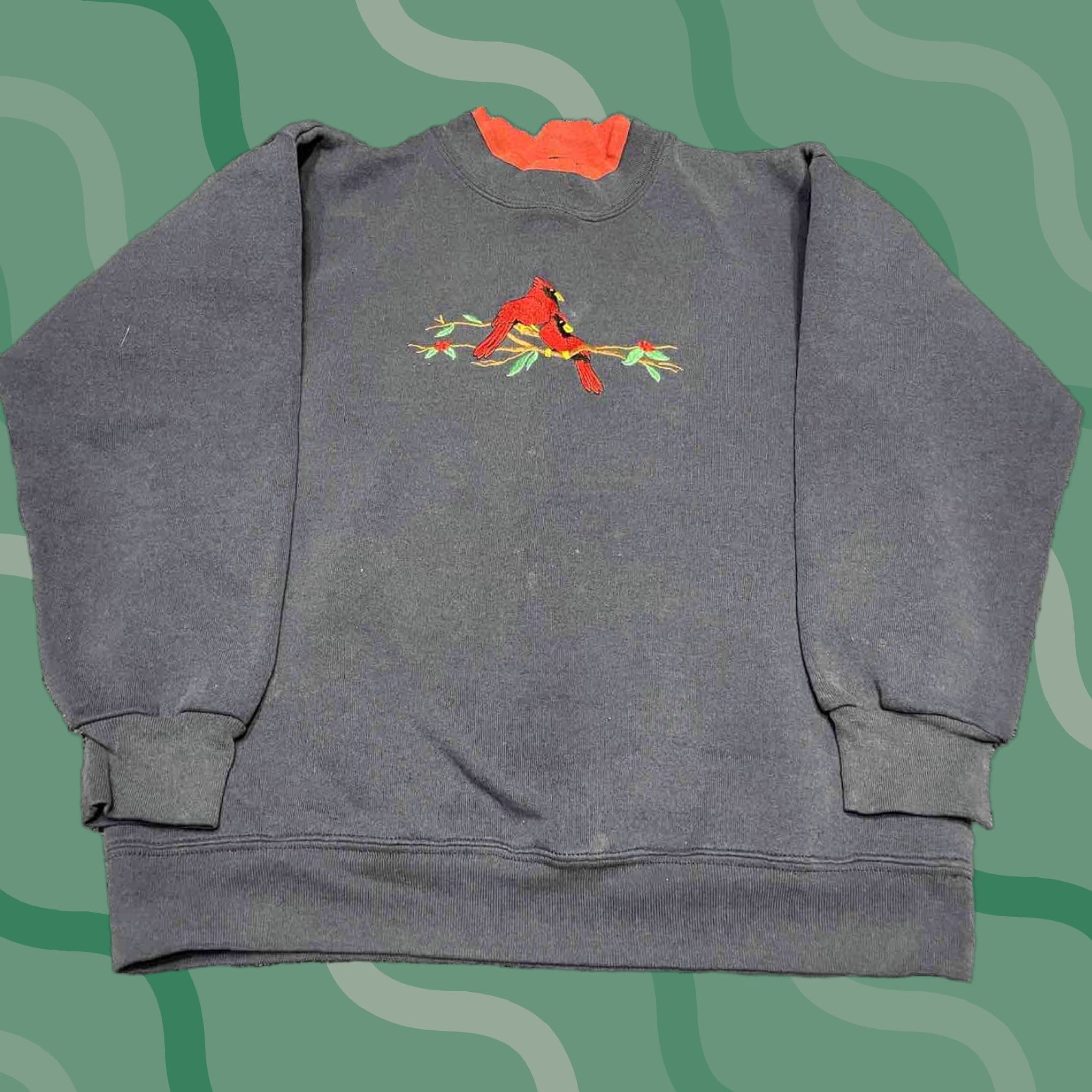 Jerzees VINTAGE Cardinal Bird Crew Neck Sweatshirt M Green Men Size US M / EU 48-50 / 2 - 1 Thumbnail
