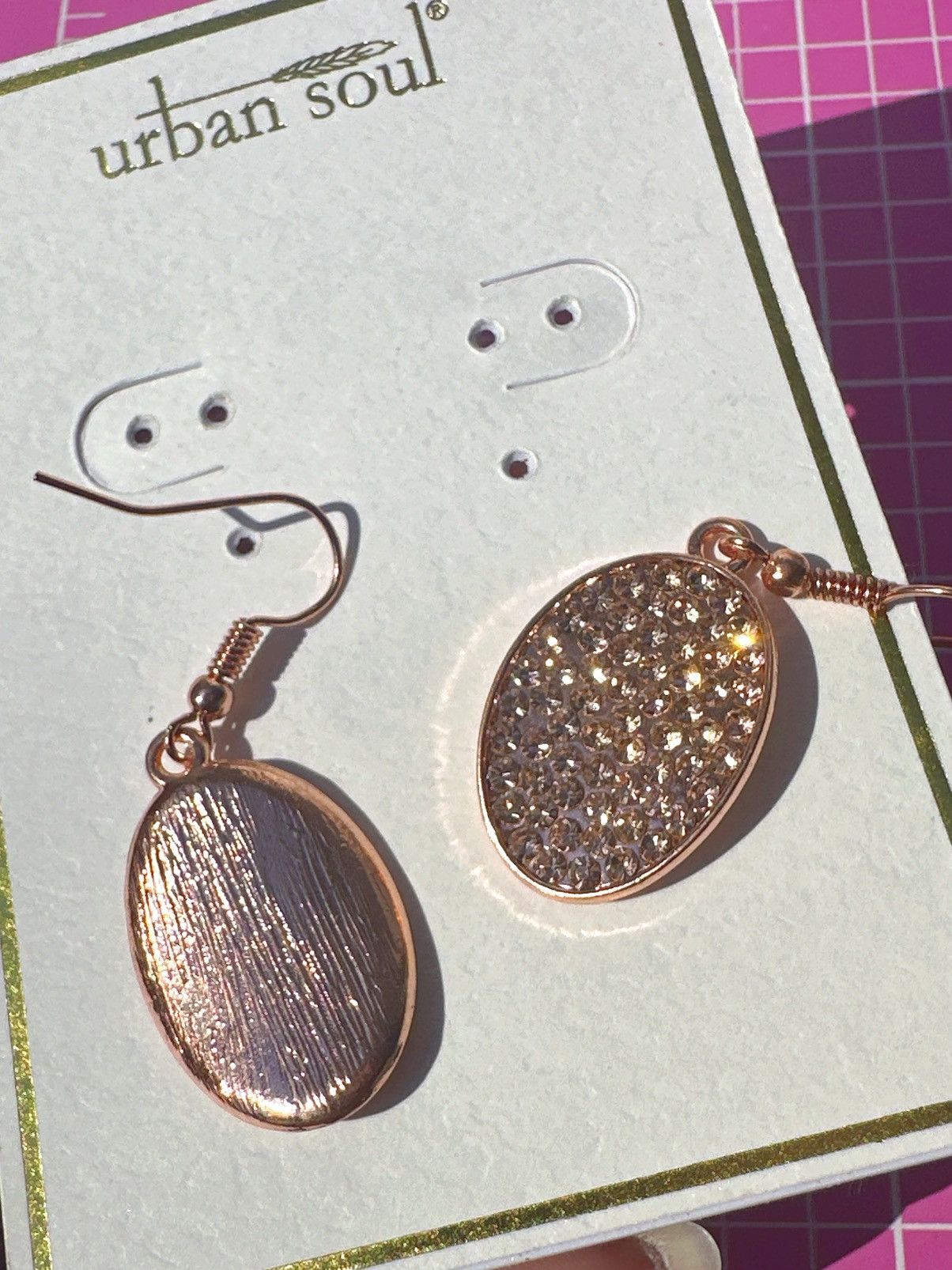 Designer Urban soul earrings rose gold tone diamonds paved oval drop Size ONE SIZE - 5 Thumbnail