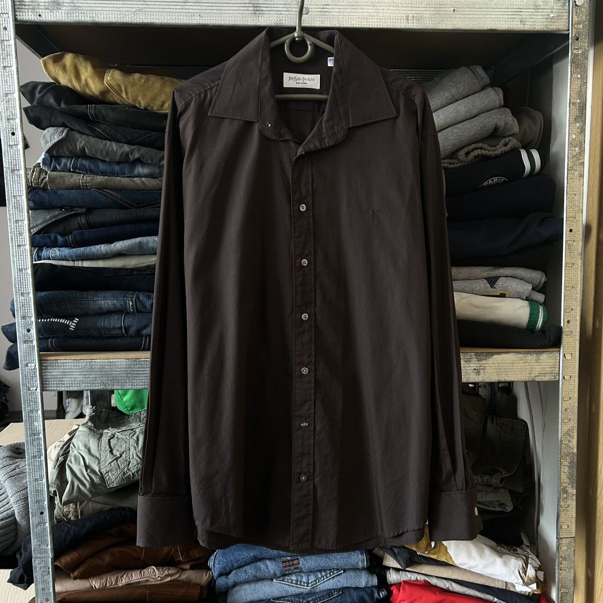 Yves Saint Laurent Luxury Yves Saint Laurent Basic small logo brown button shir Size US L / EU 52-54 / 3 - 1 Thumbnail