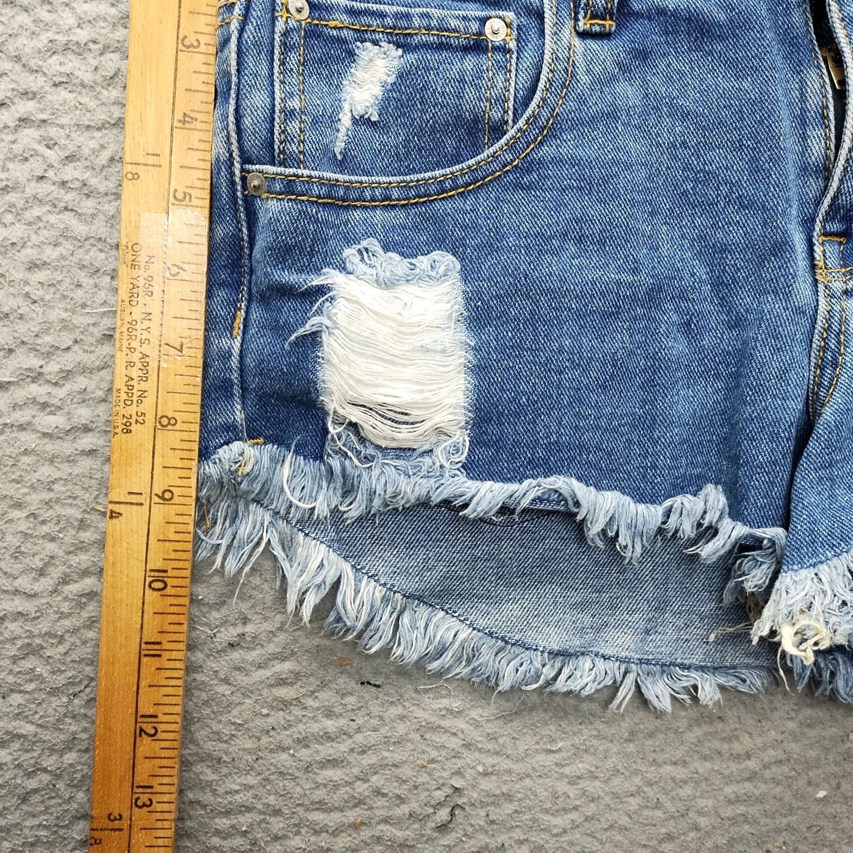 Denime P.S. Erin Wasson Womens 27 Navy Denim Shorts Distressed Frayed Hem 5-Pocket Pocket Tribal Casual Summer Size 27" / US 4 / IT 40 - 7 Thumbnail