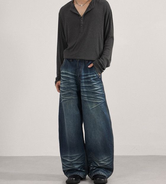 Japanese Brand American loose men's whisker loose-fitting curved jeans Size US 32 / EU 48 - 2 Thumbnail