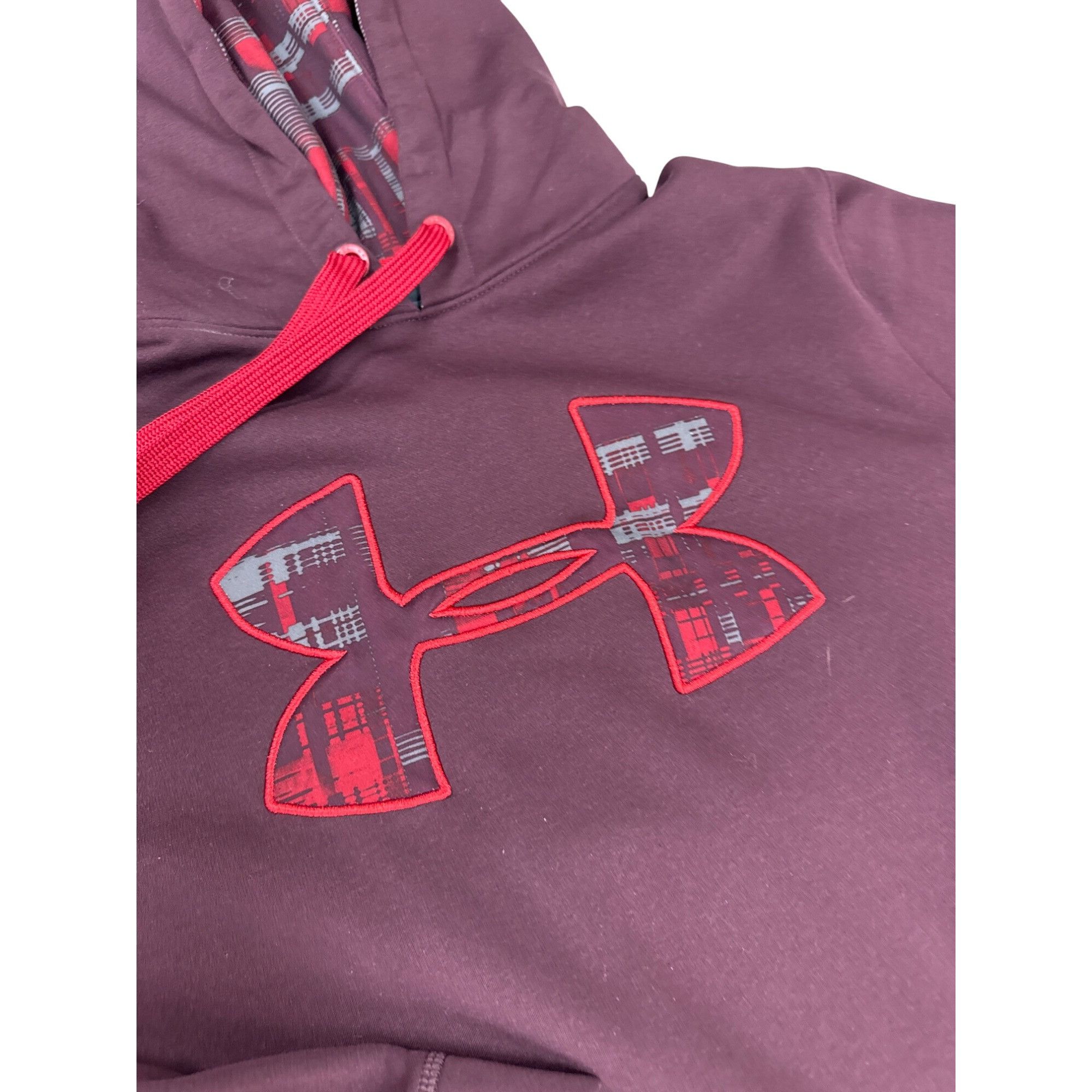 Under Armour Under Armour Mens Burgundy Hoodie With Plaid Logo & Red Draw Size US M / EU 48-50 / 2 - 2 Thumbnail