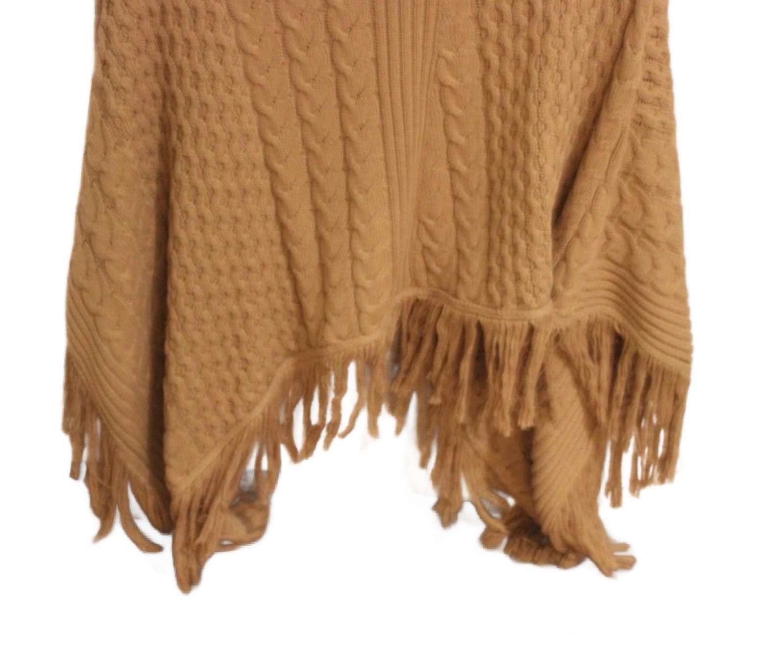 Unknown London Jaclyn Smith Beige Cable Knit Poncho w/ Fringe Detail Small Size ONE SIZE - 6 Thumbnail