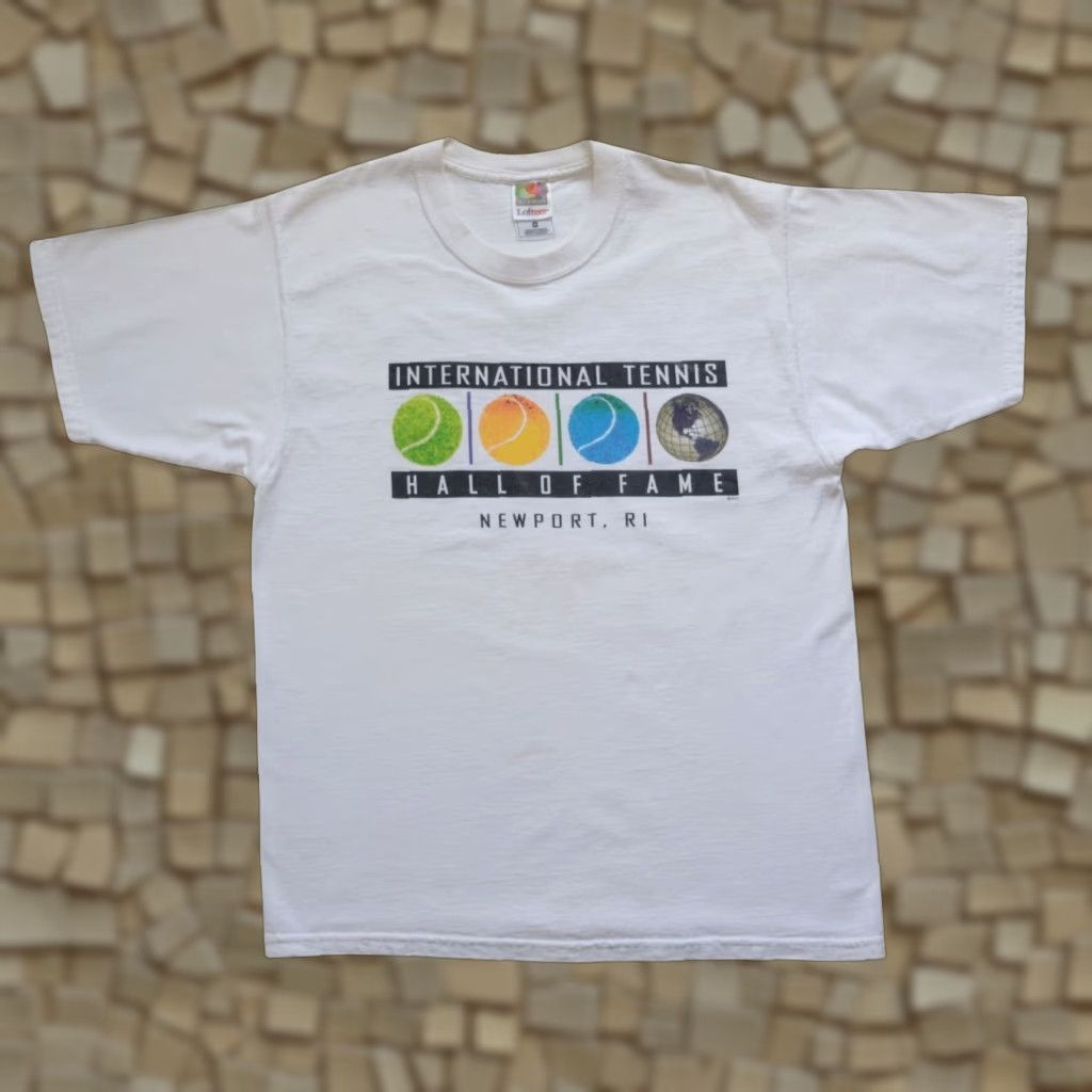 Fruit Of The Loom VINTAGE Fruit of the Loom VTG Y2K 90s RETRO INTERNATIONAL TENNIS HALL OF FAME T SHIRT MD Mens Short Sleeve Crew Neck White Cotton 90s Sports Size US M / EU 48-50 / 2 - 1 Thumbnail