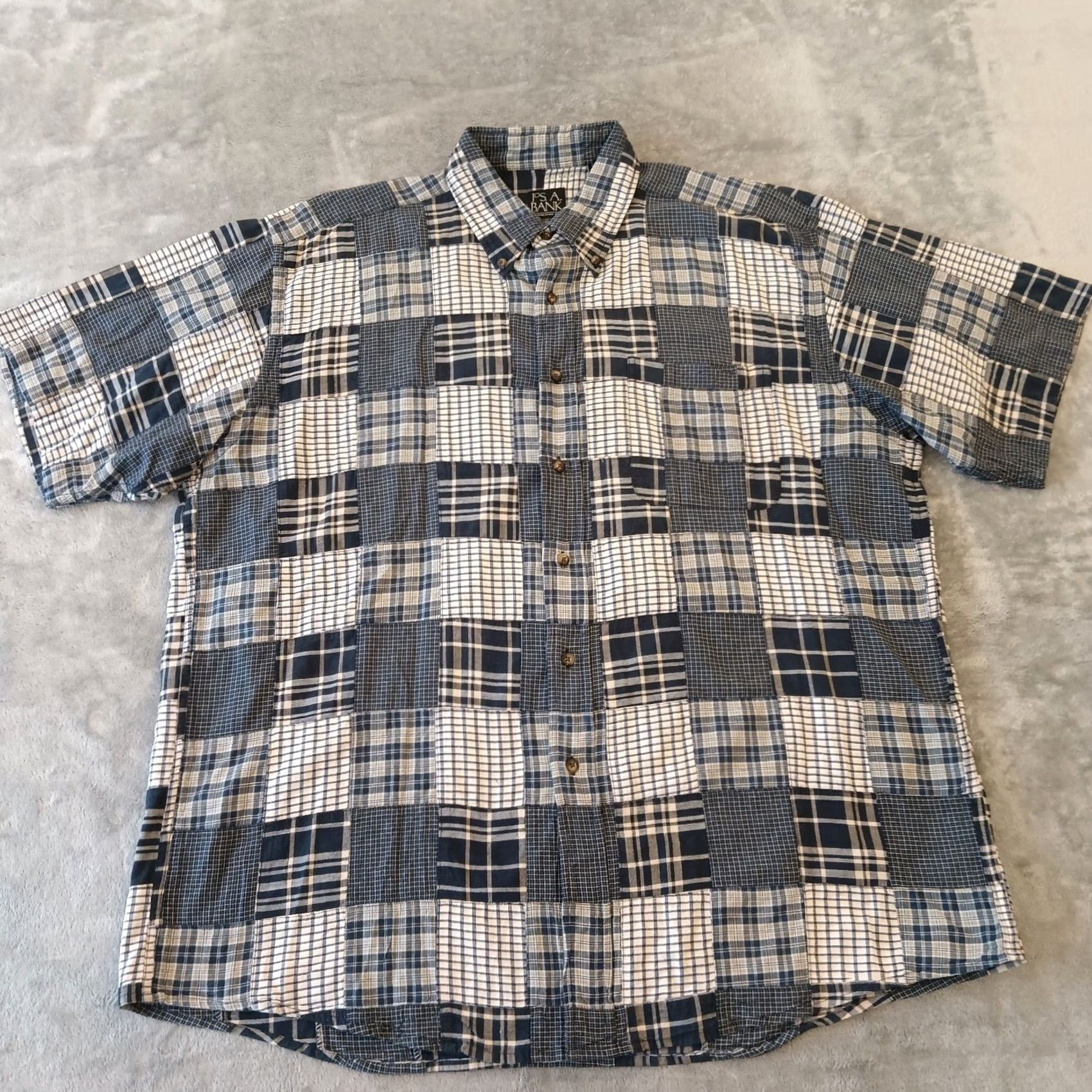Jos. A. Bank Jos. A. Bank Shirt Mens XL Blue Patchwork Plaid Short Sleeve Button-Down Cotton Size US XL / EU 56 / 4 - 2 Thumbnail