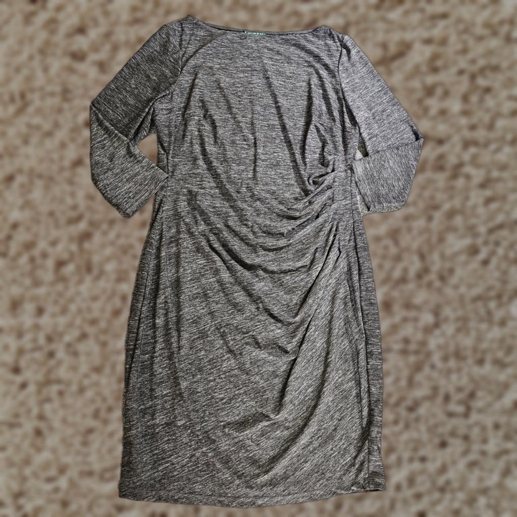 Ralph Lauren Lauren Ralph Lauren Dress Women 16 Gray 3/4 Sleeve Knit Faux Wrap Boat Neck Career Cocktail Dress Size XXL / US 16-18 / IT 52-54 - 1 Thumbnail