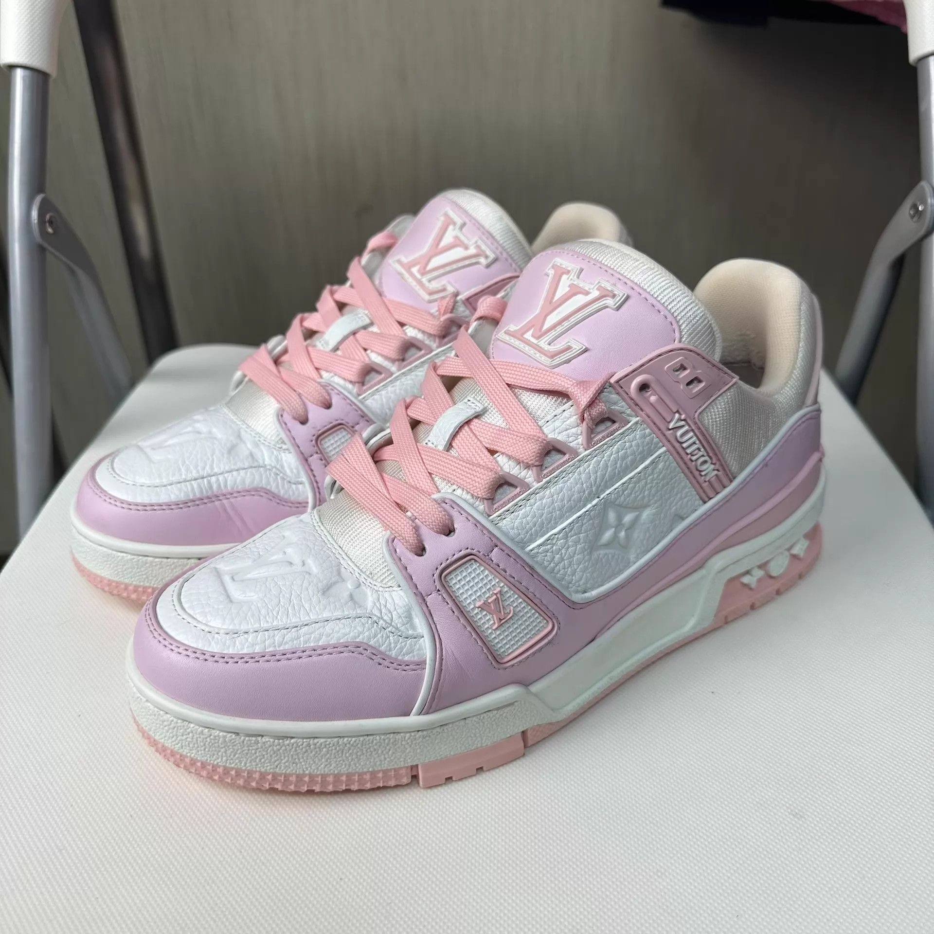 Louis Vuitton LV Trainer Leather Low-Top Sneaker Unisex Rose Pink Size 38 Size US 7.5 / IT 37.5 - 1 Thumbnail