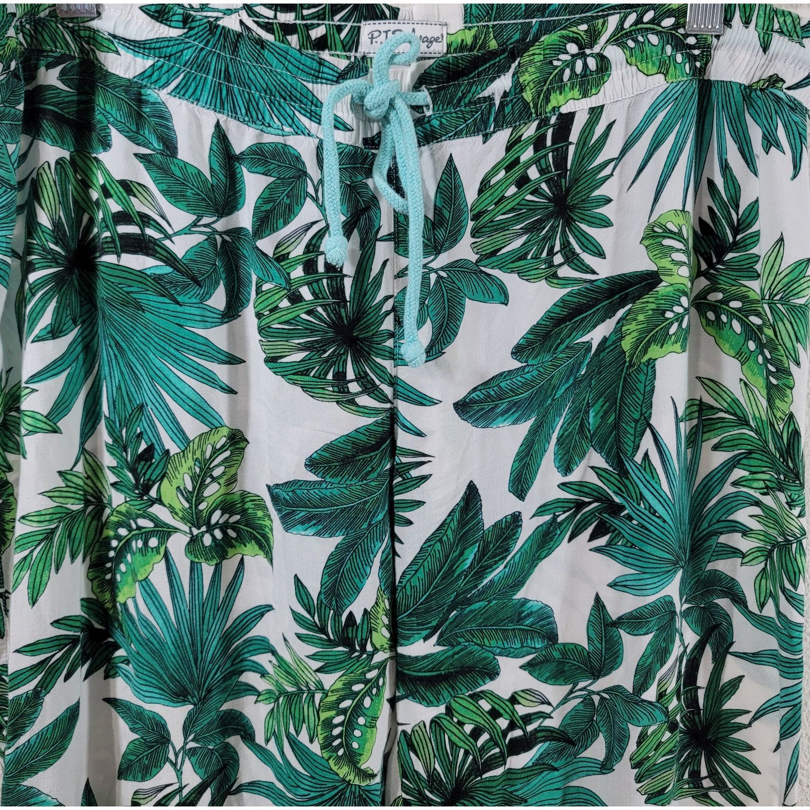 Other P.J. Salvage Green White Leaf Print Pull On Pajama Bottoms S Size 34" / US 12 / IT 48 - 2 Thumbnail