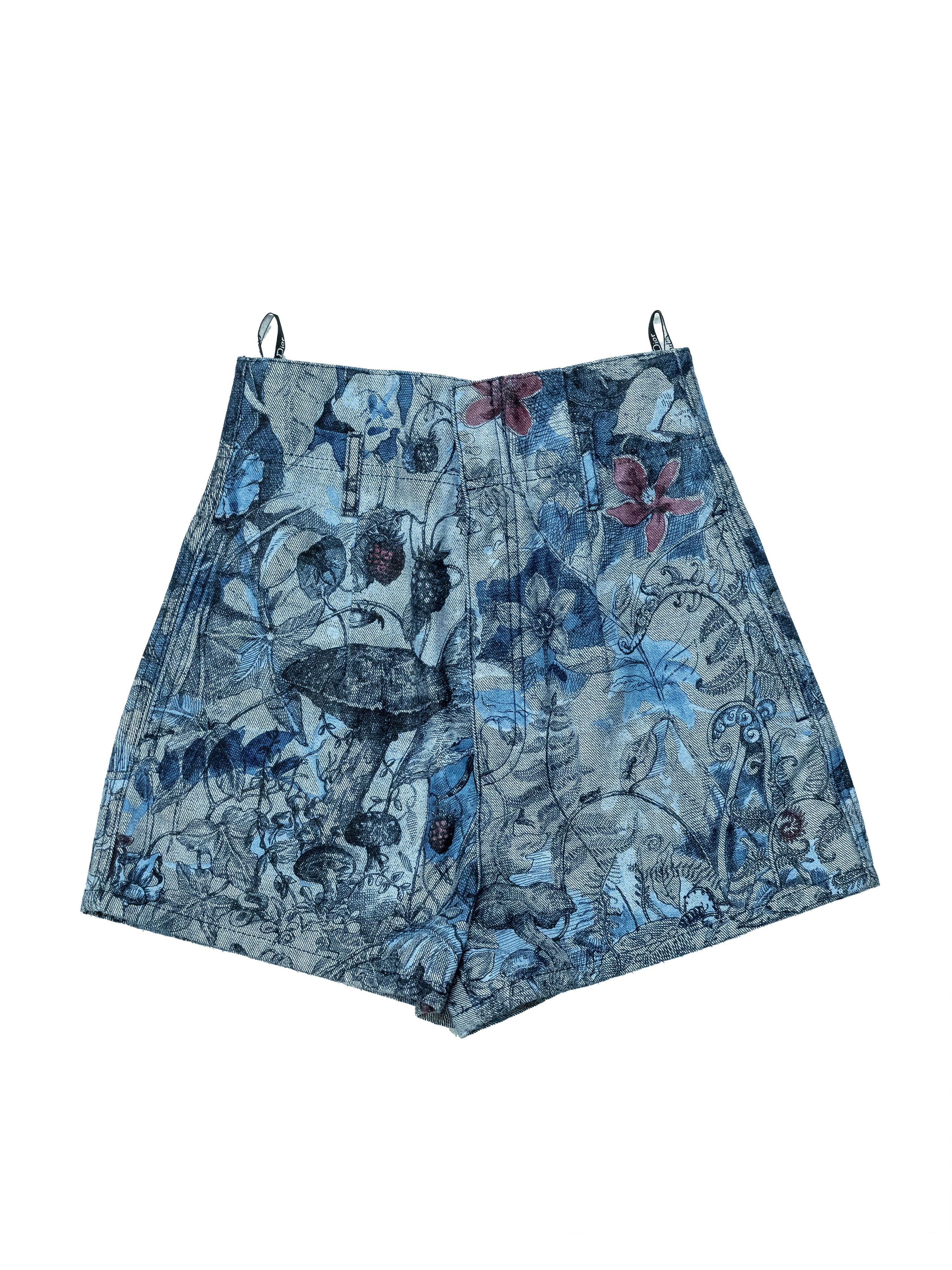 Dior Christian Dior Blue Overall Botanical Printed Denim Shorts Size 25" / US 0 / IT 36 - 1 Thumbnail