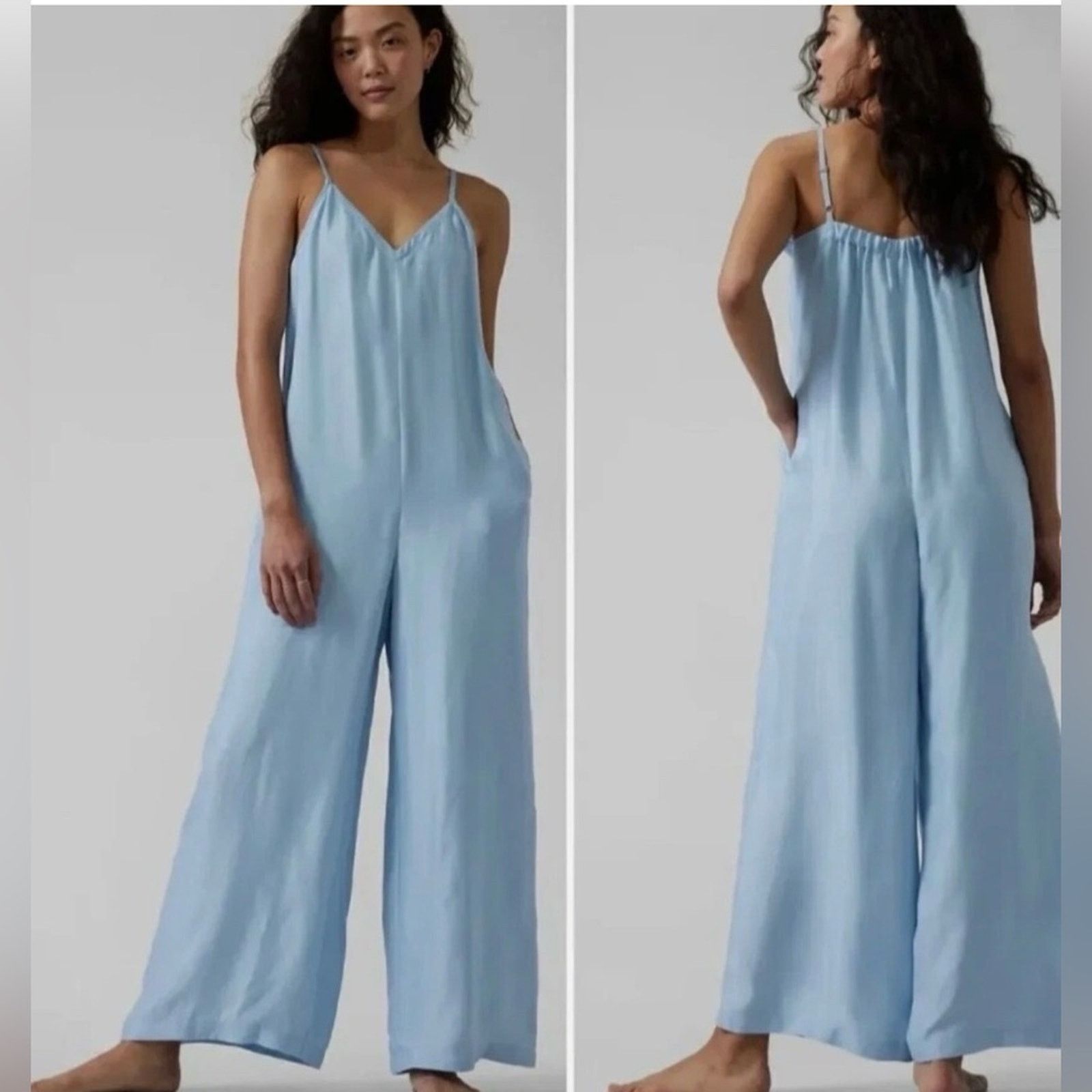 Athleta ATHLETA “Calm Cool Romper” Blue Wide Leg Jumpsuit Size M Size 28" / US 6 / IT 42 - 1 Thumbnail