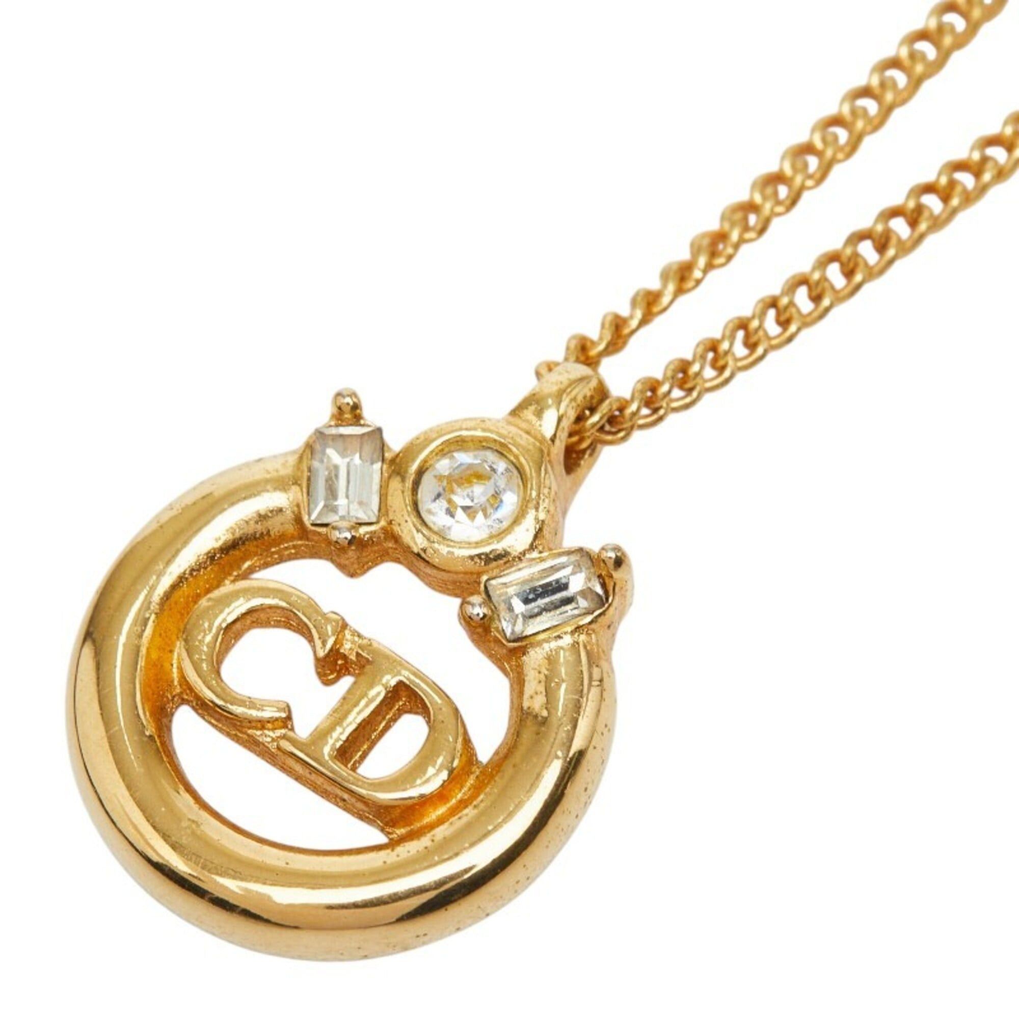 Dior Christian Dior Dior CD Logo Pendant Necklace, Gold Plated, Rhinestones, Women's. Size ONE SIZE - 1 Thumbnail