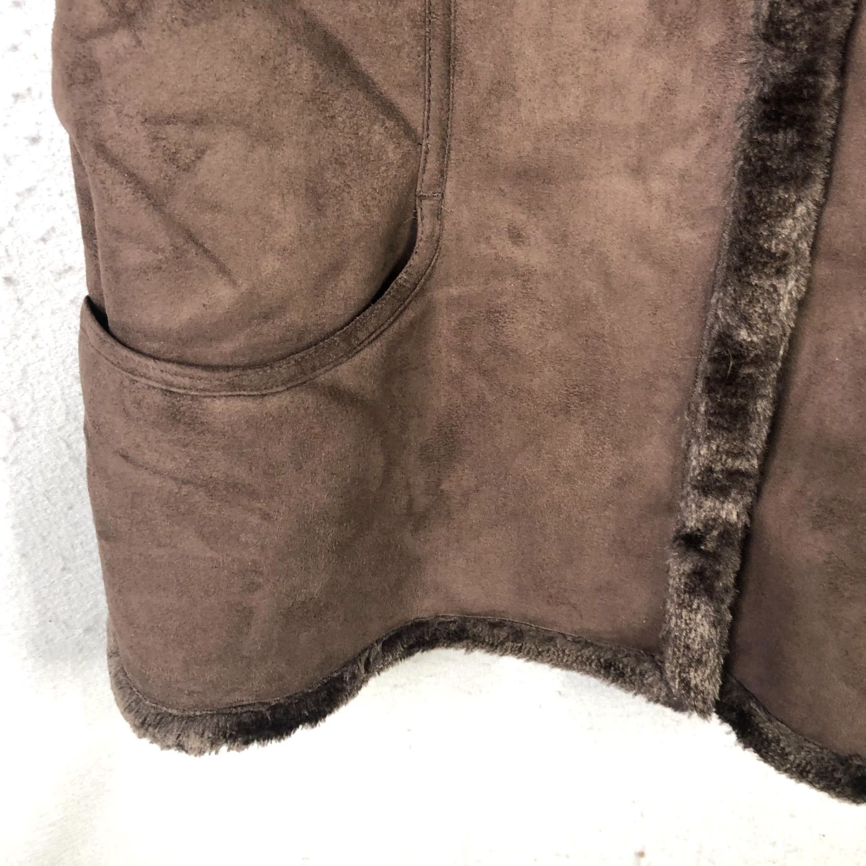 Denim & Co. Denim & Co Vest Womens XL Brown Faux Suede Faux Fur Sherpa Lined Snap Pockets Size XL / US 12-14 / IT 48-50 - 7 Thumbnail