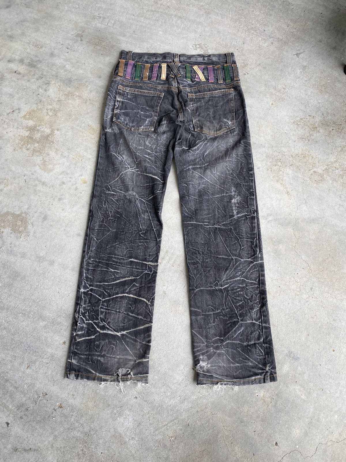 Japanese Brand NYLAUS JEANS DOUBLE WAIST DOPE STONE WASH FADED DESIGN OPIUM Size US 31 - 1 Thumbnail